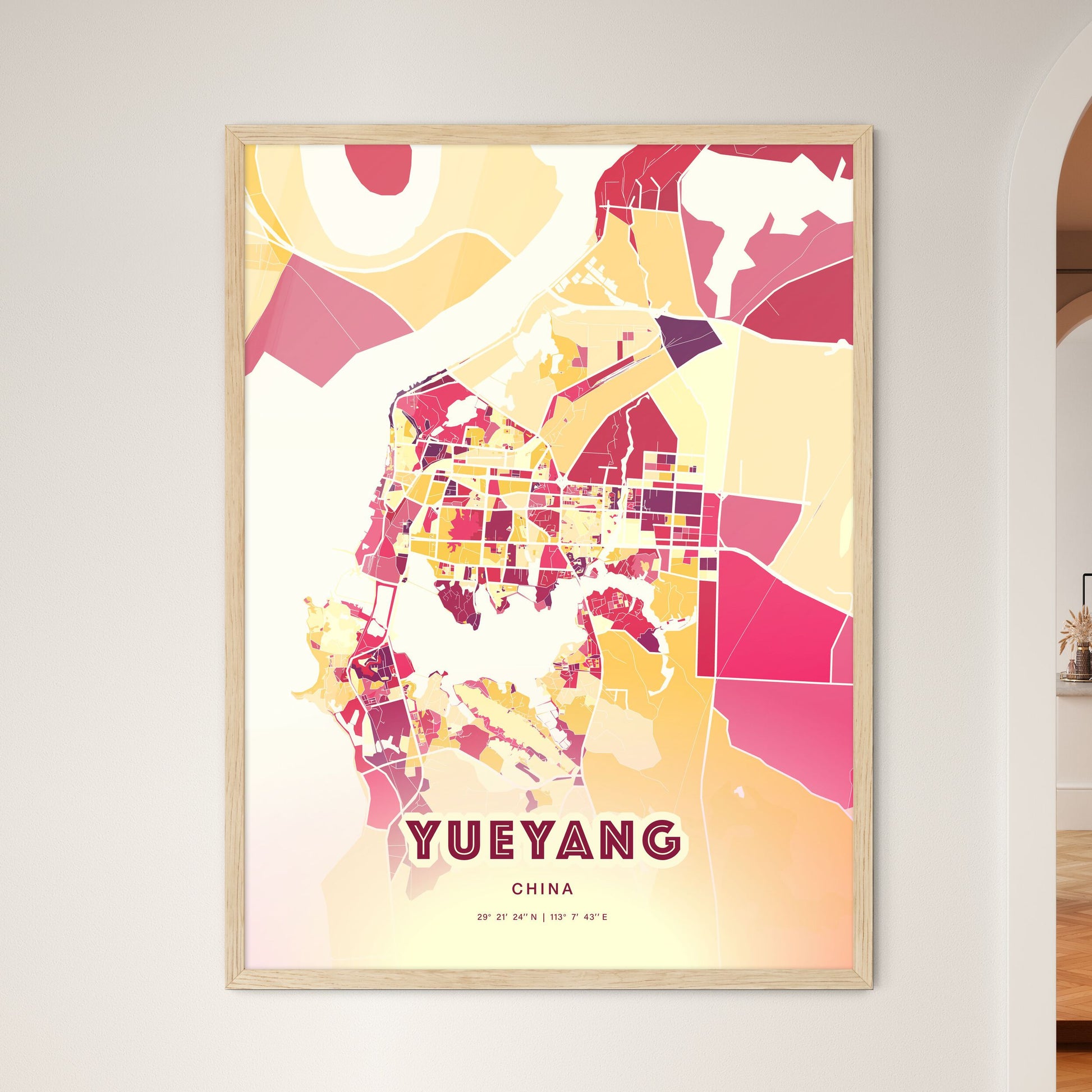 Colorful YUEYANG CHINA Fine Art Map Hot Red