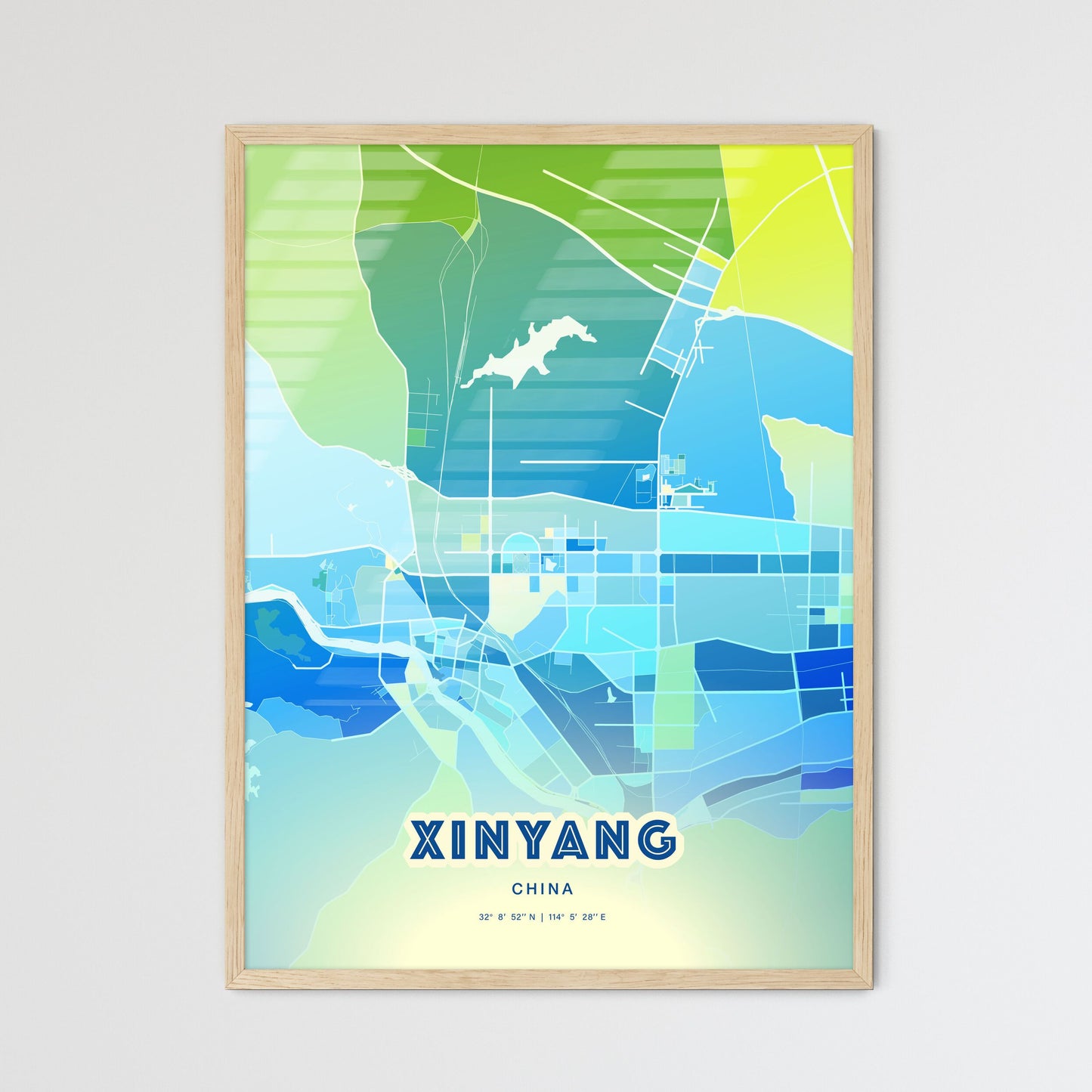 Colorful XINYANG CHINA Fine Art Map Cool Blue