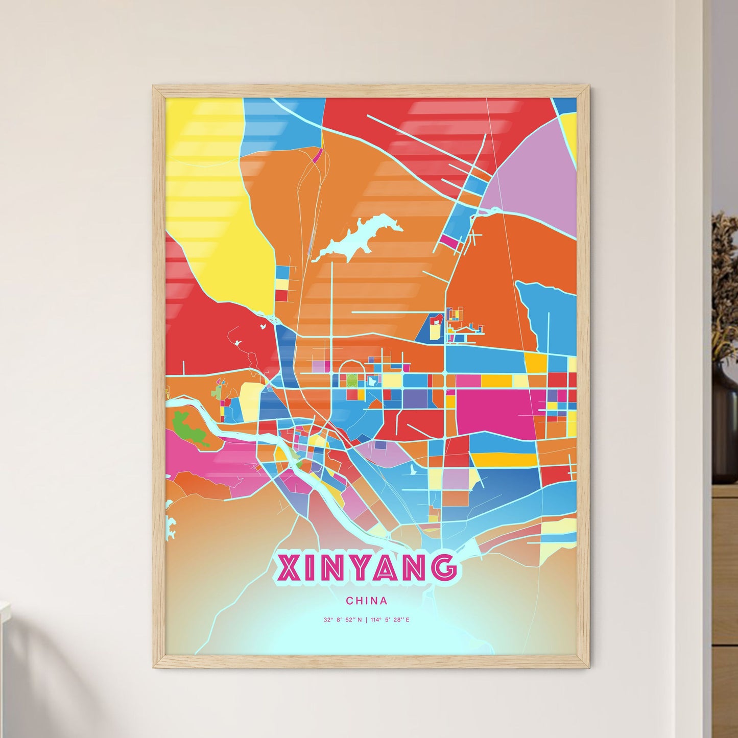 Colorful XINYANG CHINA Fine Art Map Crazy Colors