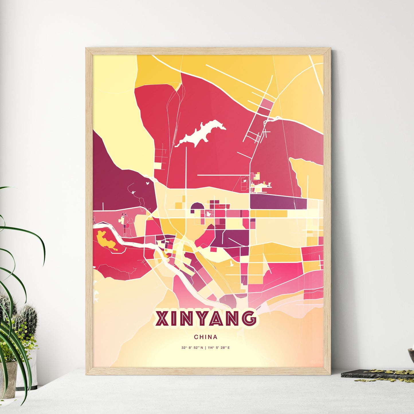 Colorful XINYANG CHINA Fine Art Map Hot Red