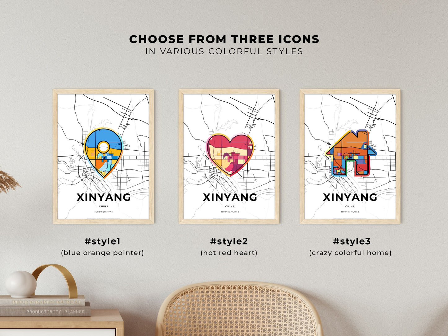 Xinyang China maps with colorful icons