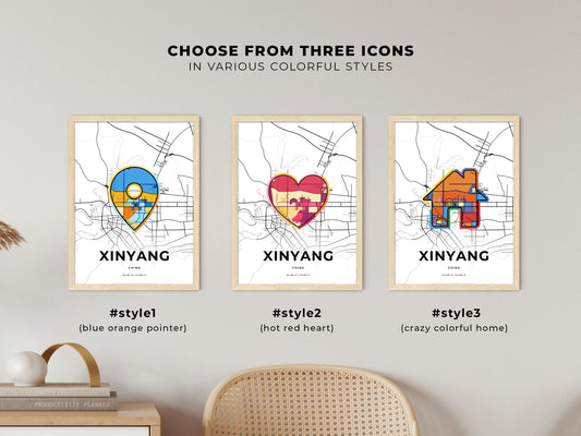 Xinyang China maps with colorful icons