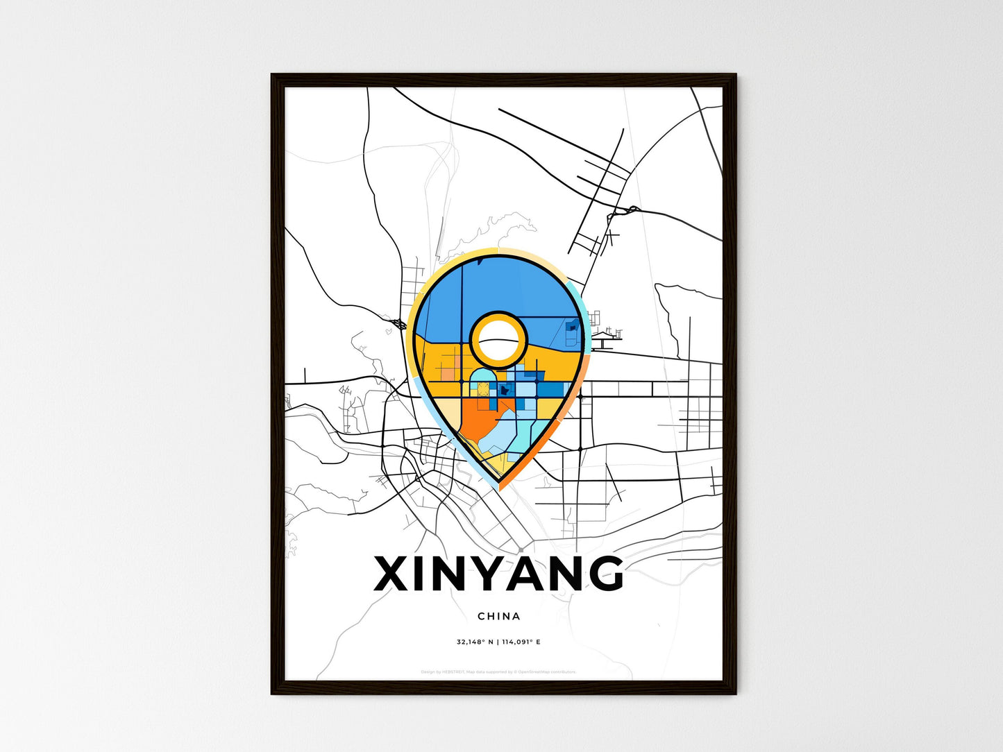 Xinyang China wedding art map with pointer icon