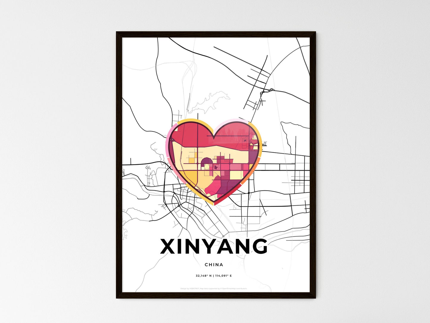Xinyang China wedding art map with heart icon