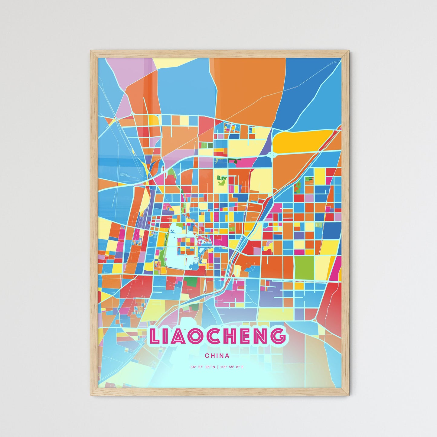 Colorful LIAOCHENG CHINA Fine Art Map Crazy Colors