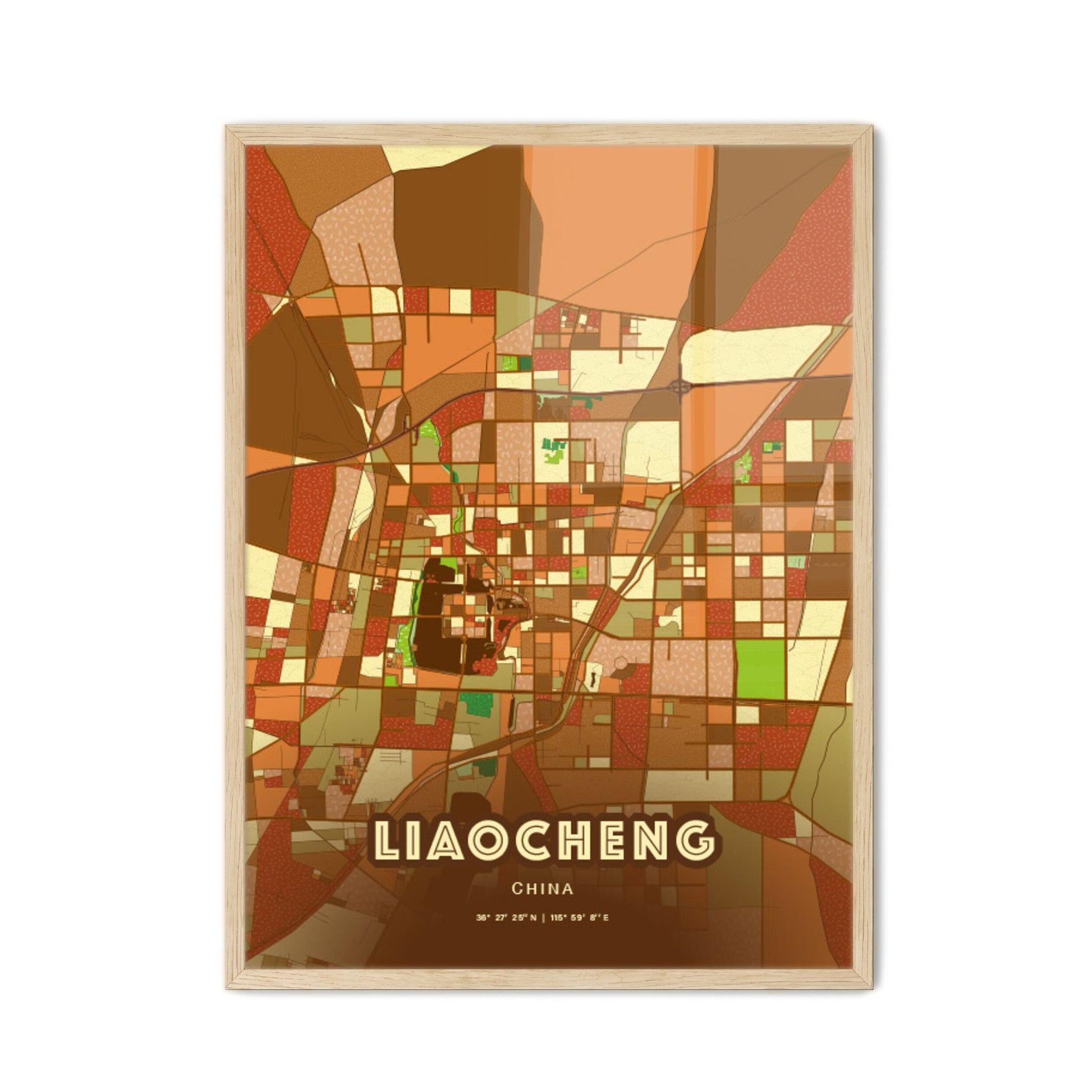 Colorful LIAOCHENG CHINA Fine Art Map Farmhouse