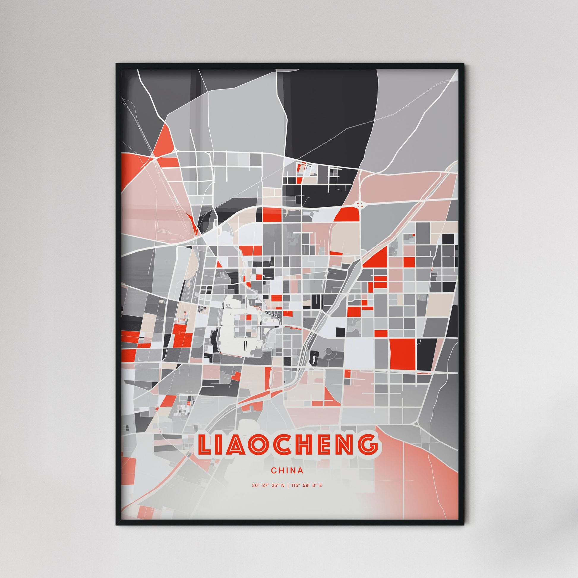 Colorful LIAOCHENG CHINA Fine Art Map Modern