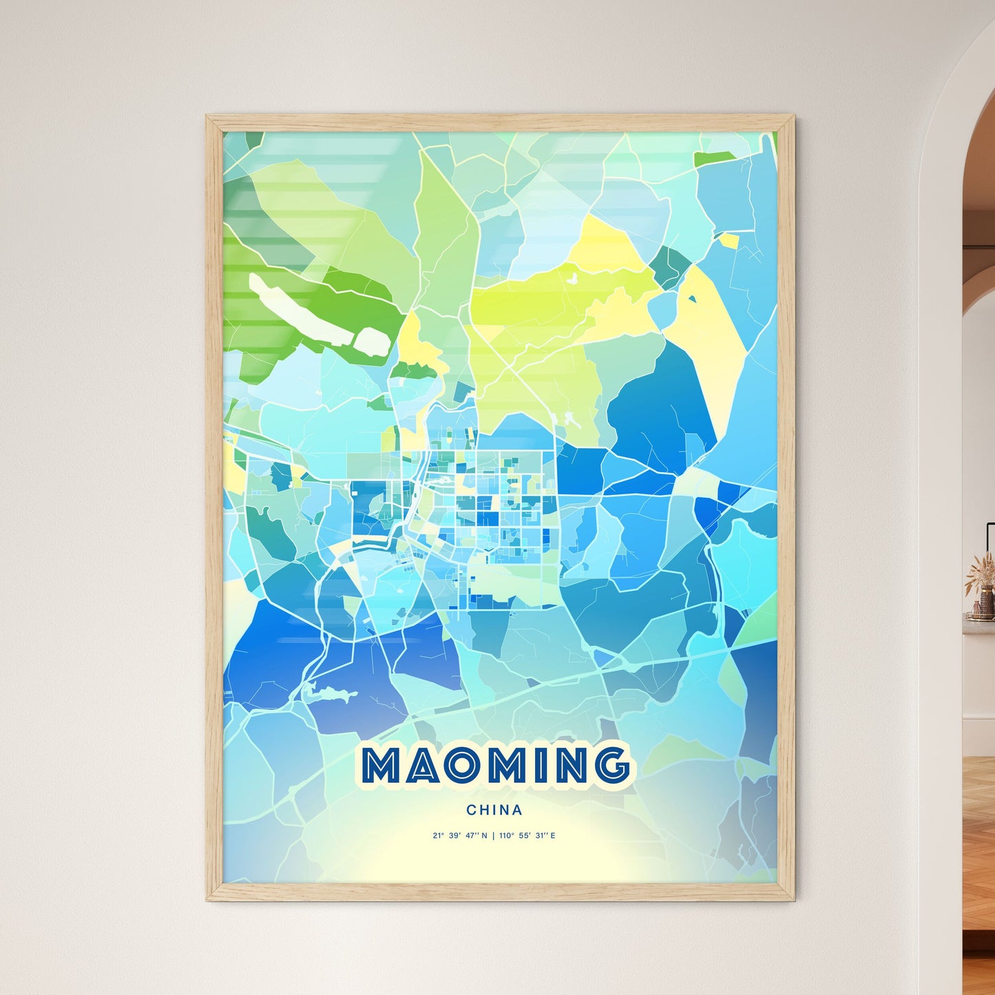 Colorful MAOMING CHINA Fine Art Map Cool Blue