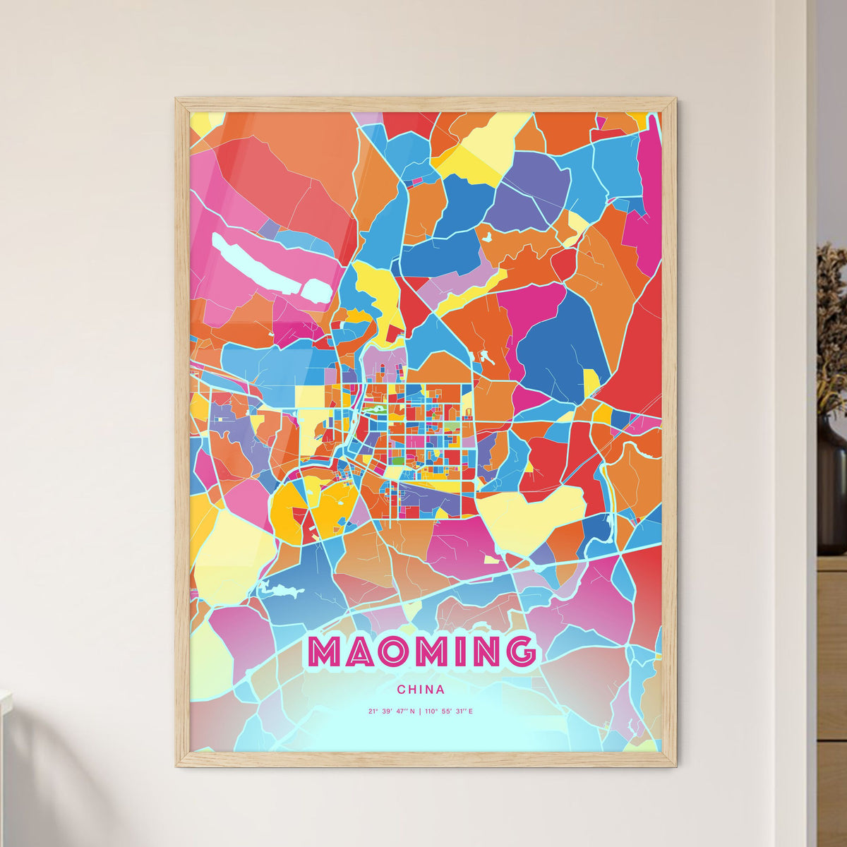 Colorful MAOMING CHINA Fine Art Map Crazy Colors