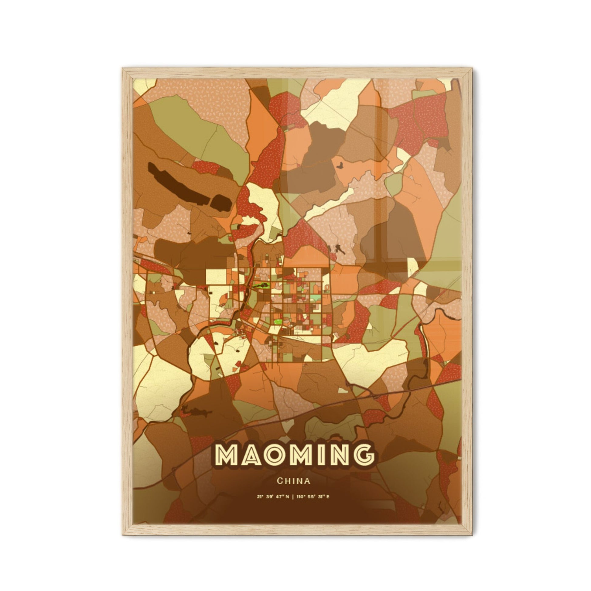 Colorful MAOMING CHINA Fine Art Map Farmhouse