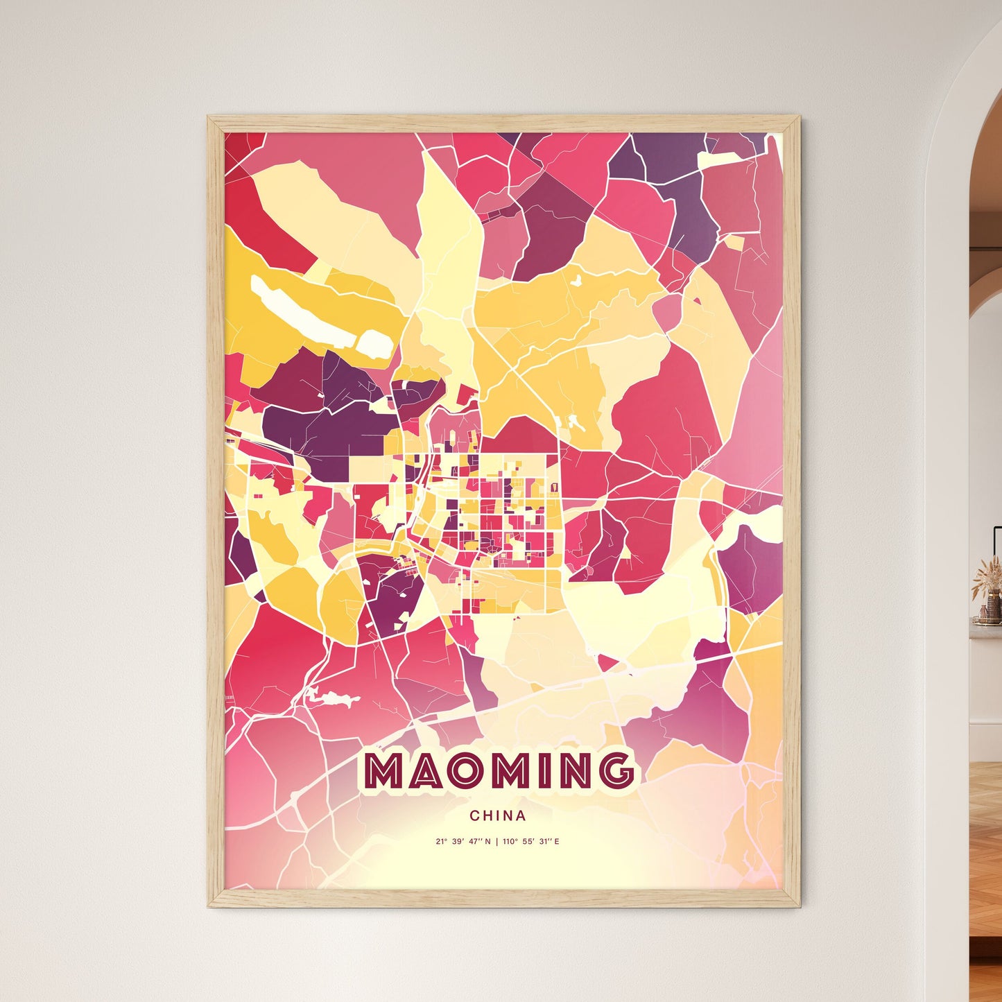 Colorful MAOMING CHINA Fine Art Map Hot Red