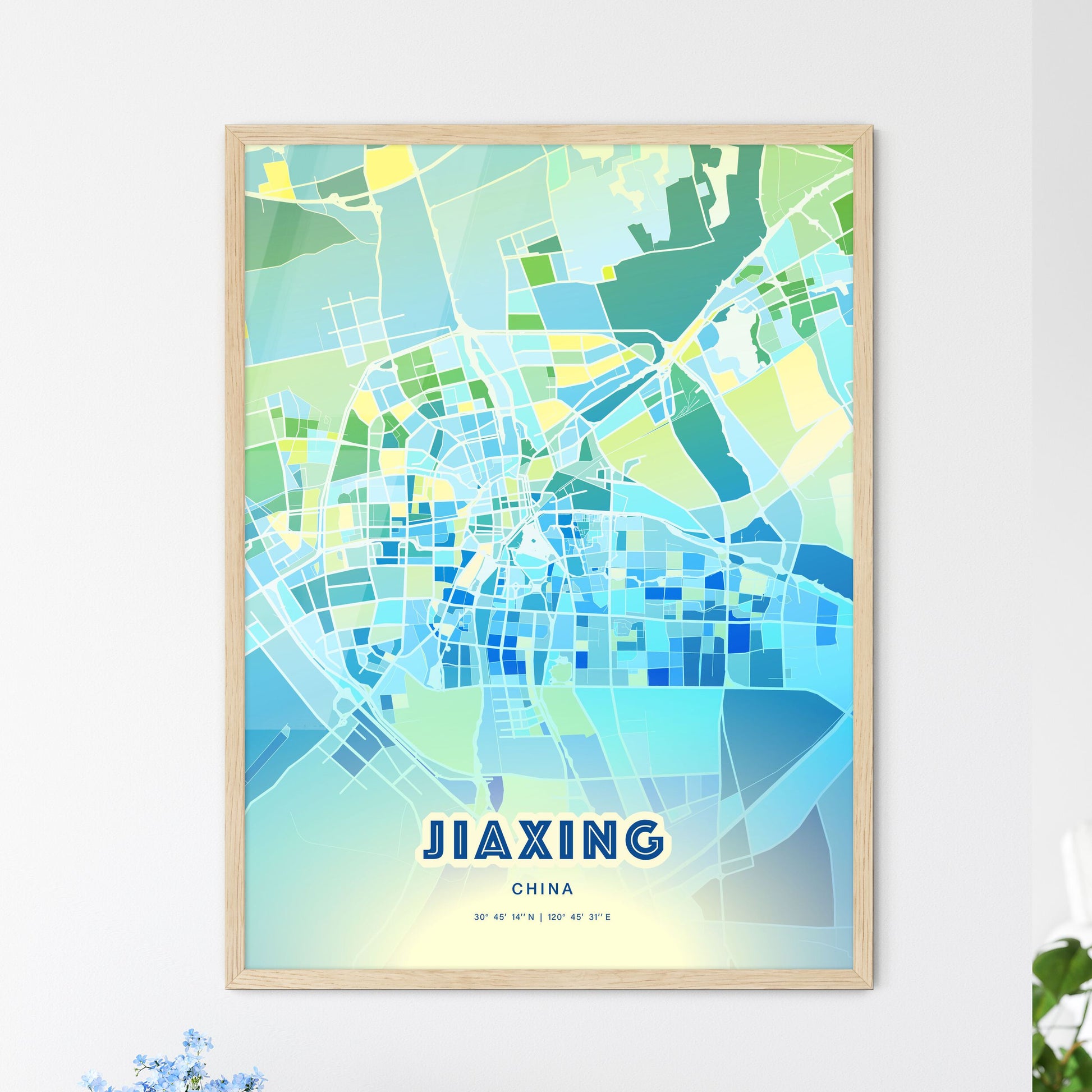 Colorful JIAXING CHINA Fine Art Map Cool Blue