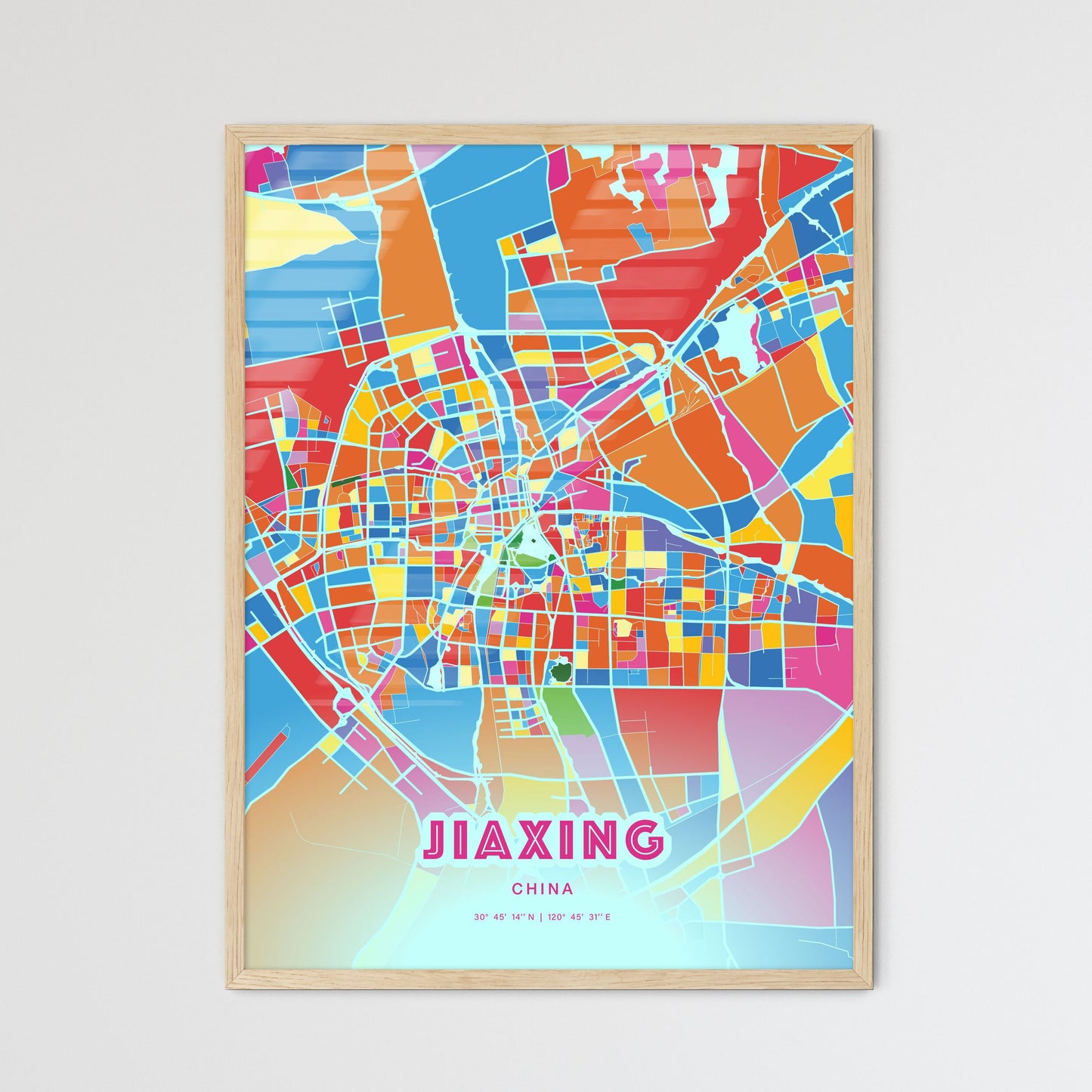 Colorful JIAXING CHINA Fine Art Map Crazy Colors