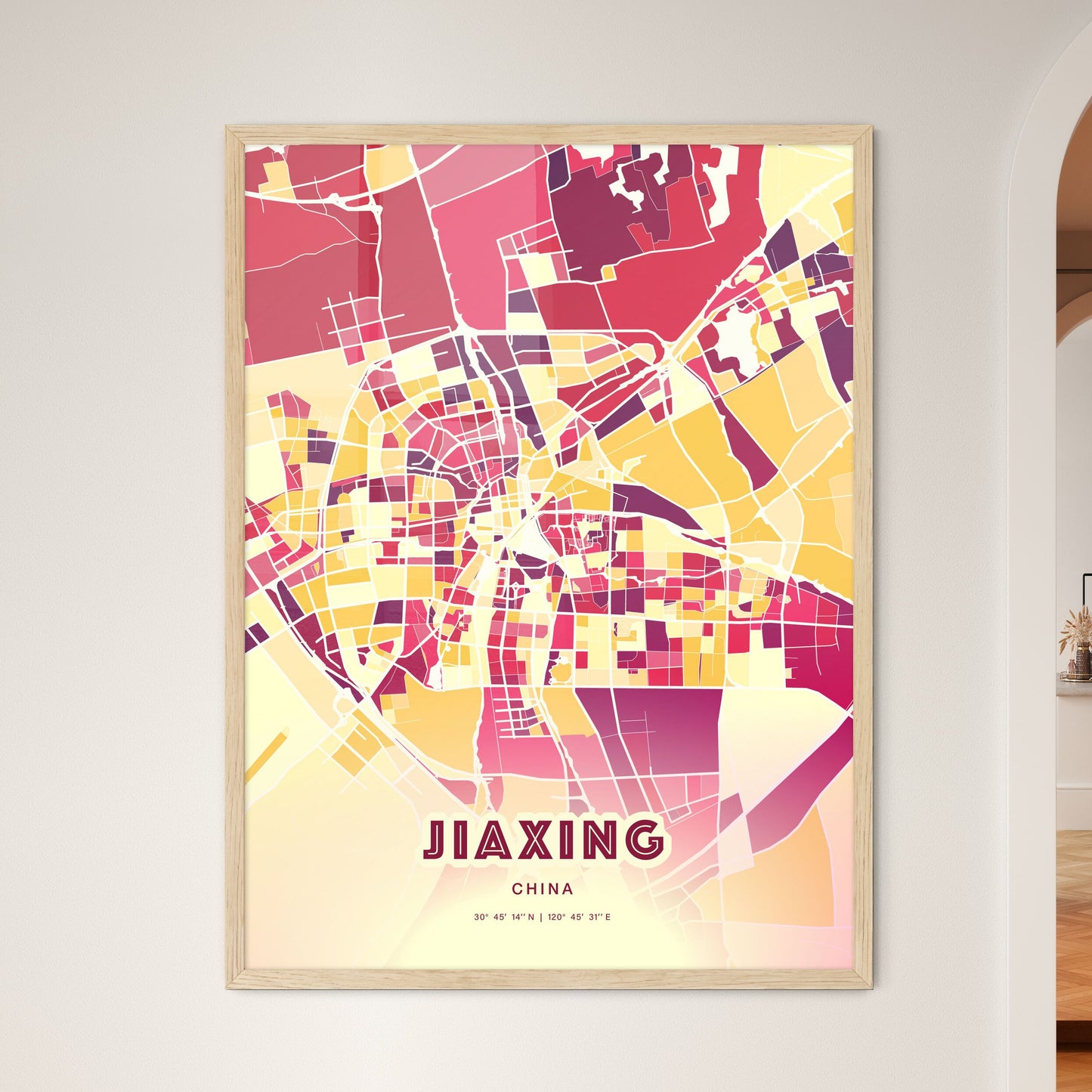 Colorful JIAXING CHINA Fine Art Map Hot Red