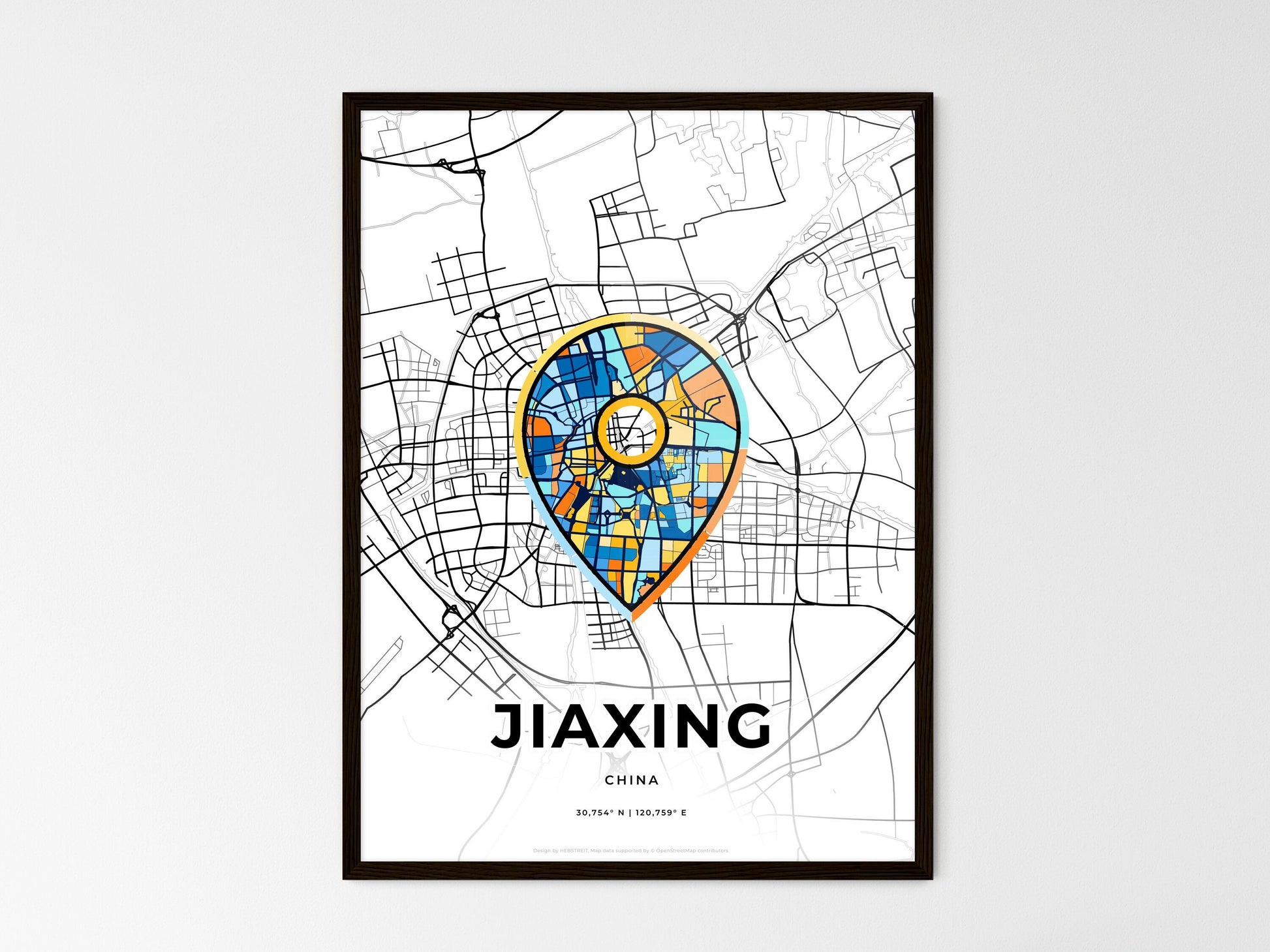 Jiaxing China wedding art map with pointer icon