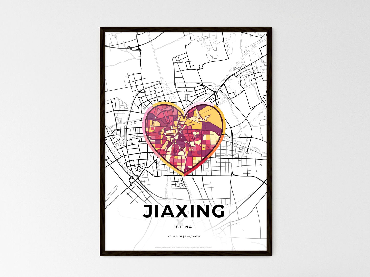 Jiaxing China wedding art map with heart icon