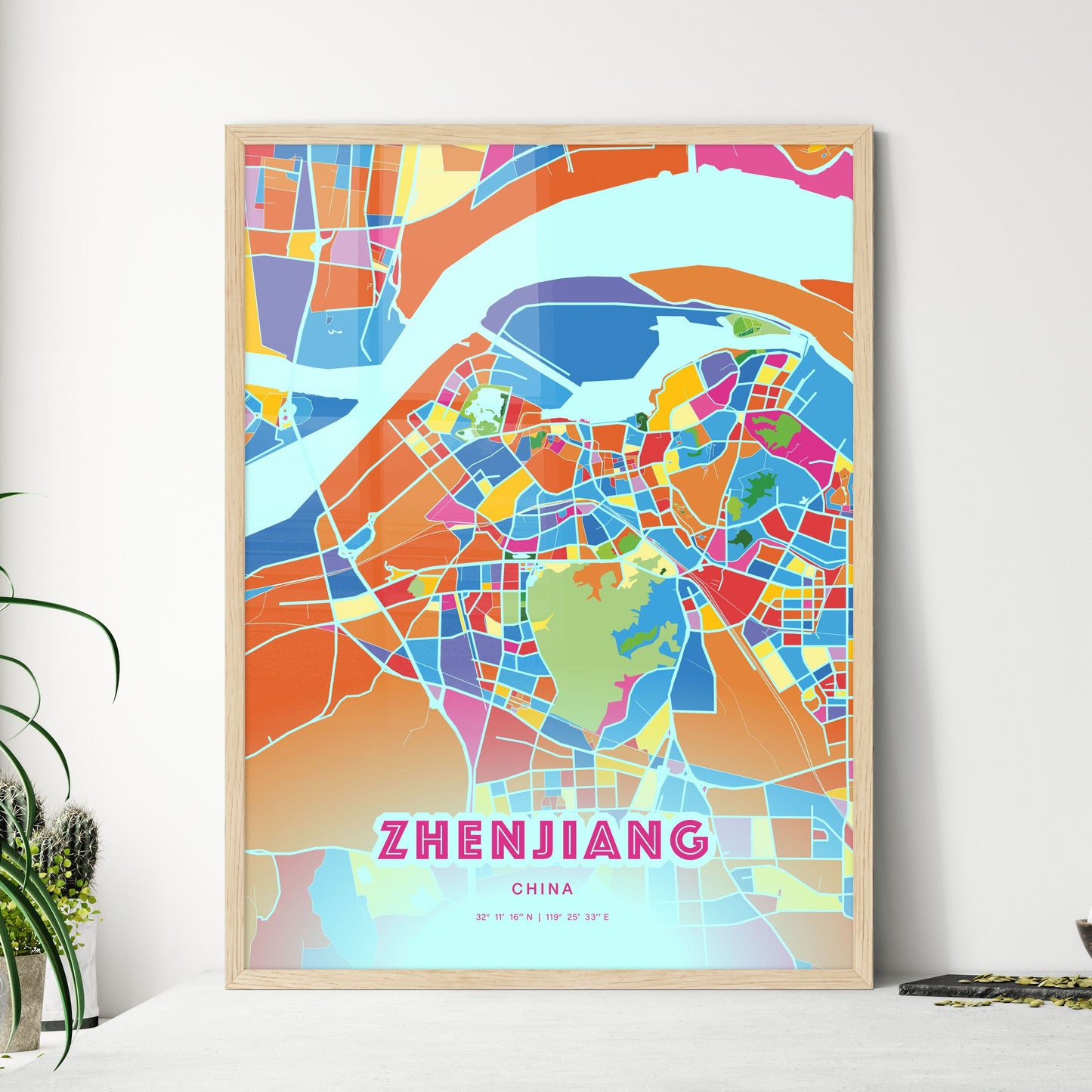 Colorful ZHENJIANG CHINA Fine Art Map Crazy Colors