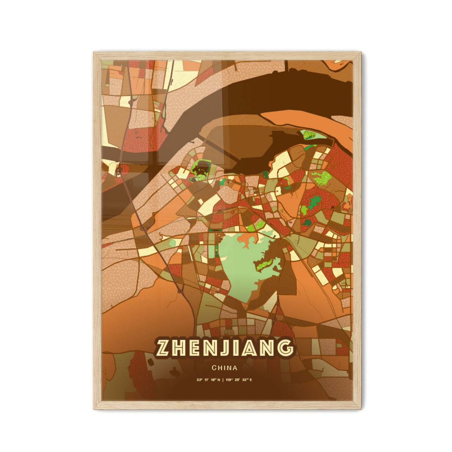 Colorful ZHENJIANG CHINA Fine Art Map Farmhouse