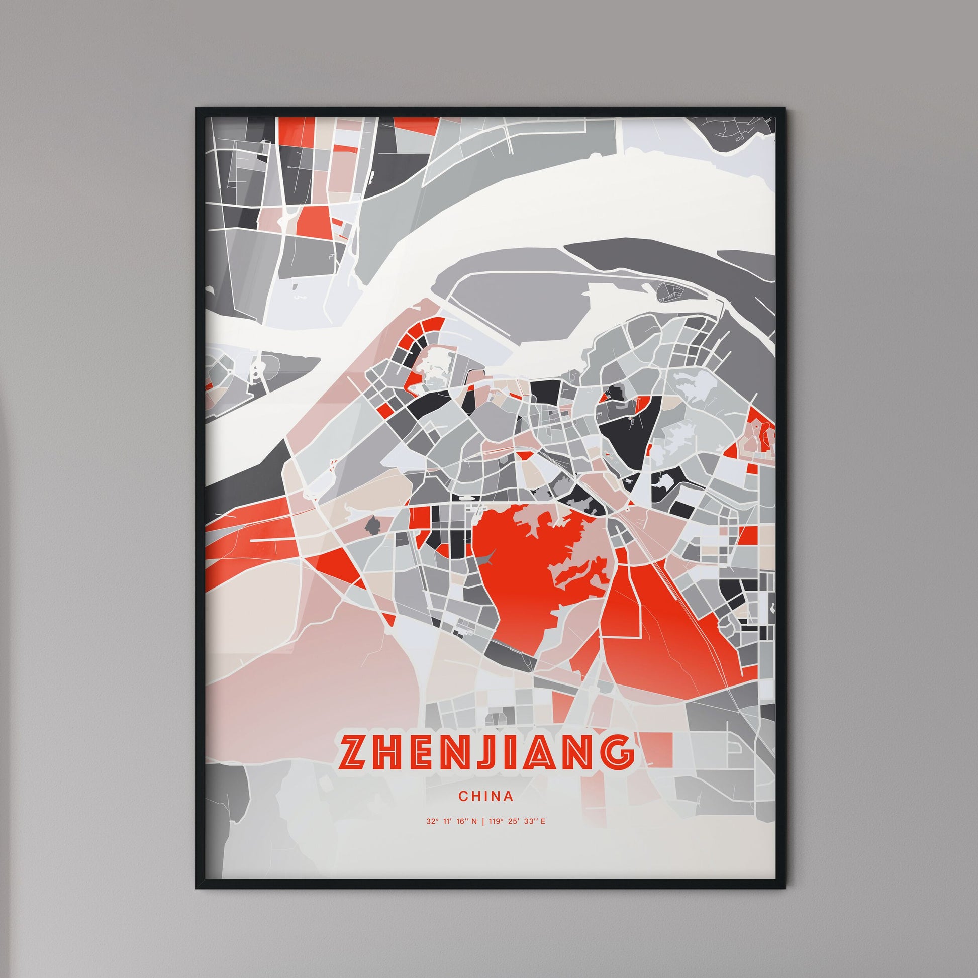 Colorful ZHENJIANG CHINA Fine Art Map Modern