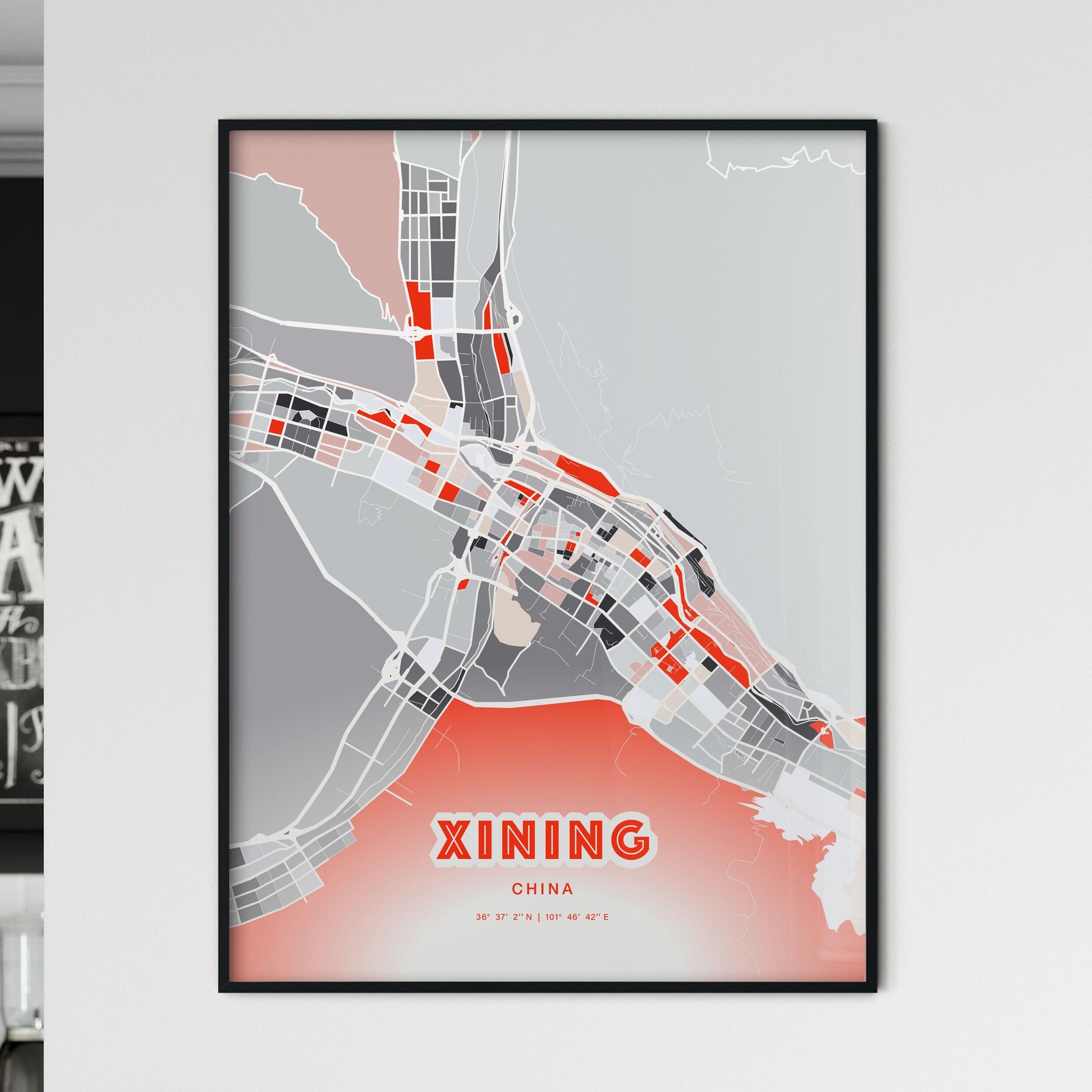 Colorful XINING CHINA Fine Art Map Modern