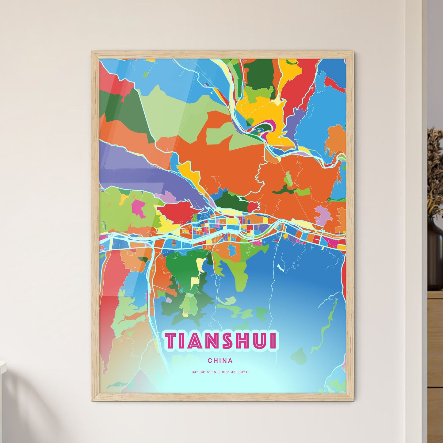 Colorful TIANSHUI CHINA Fine Art Map Crazy Colors