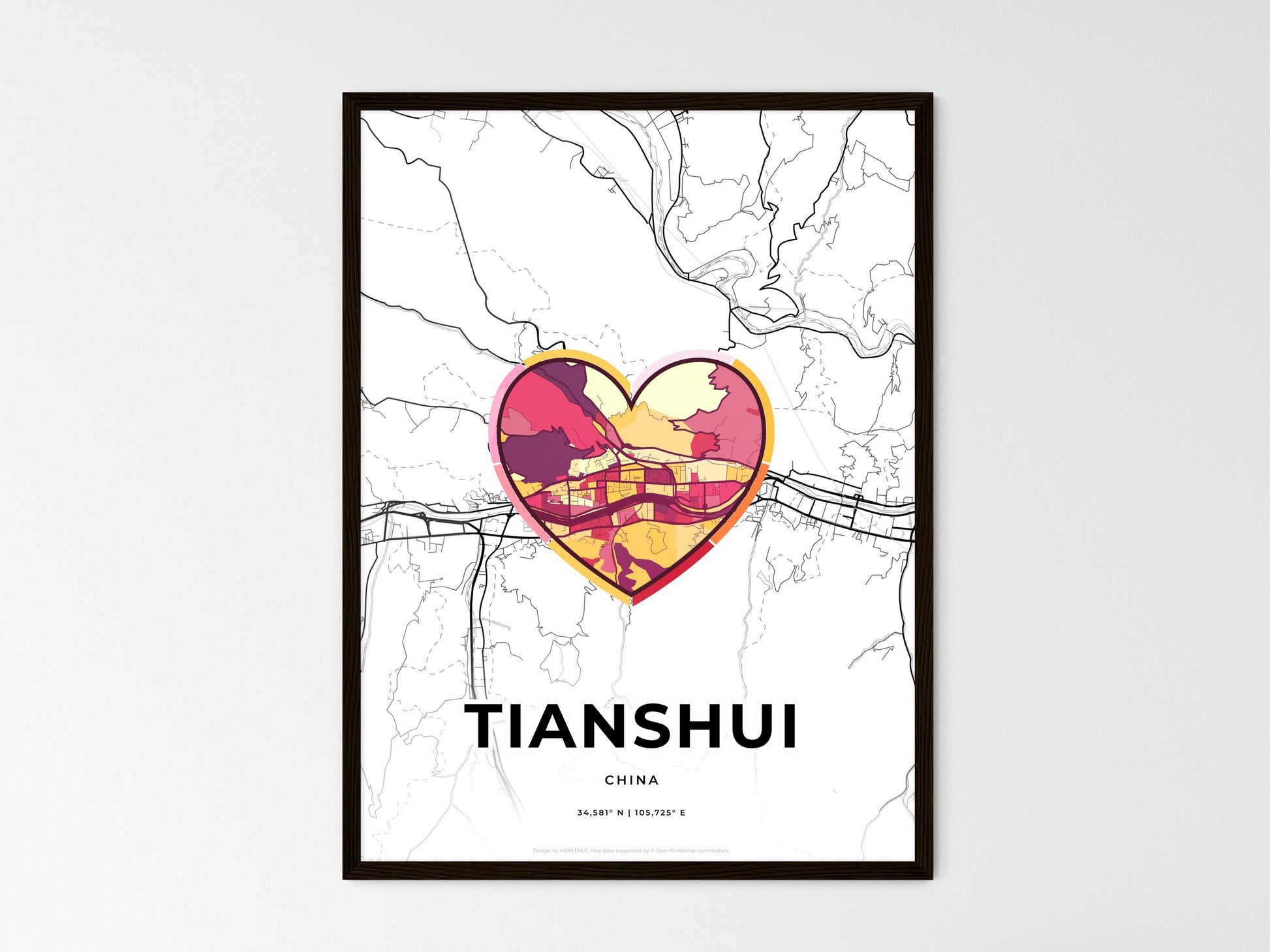 TIANSHUI CHINA minimal art map with a colorful icon. Style 2
