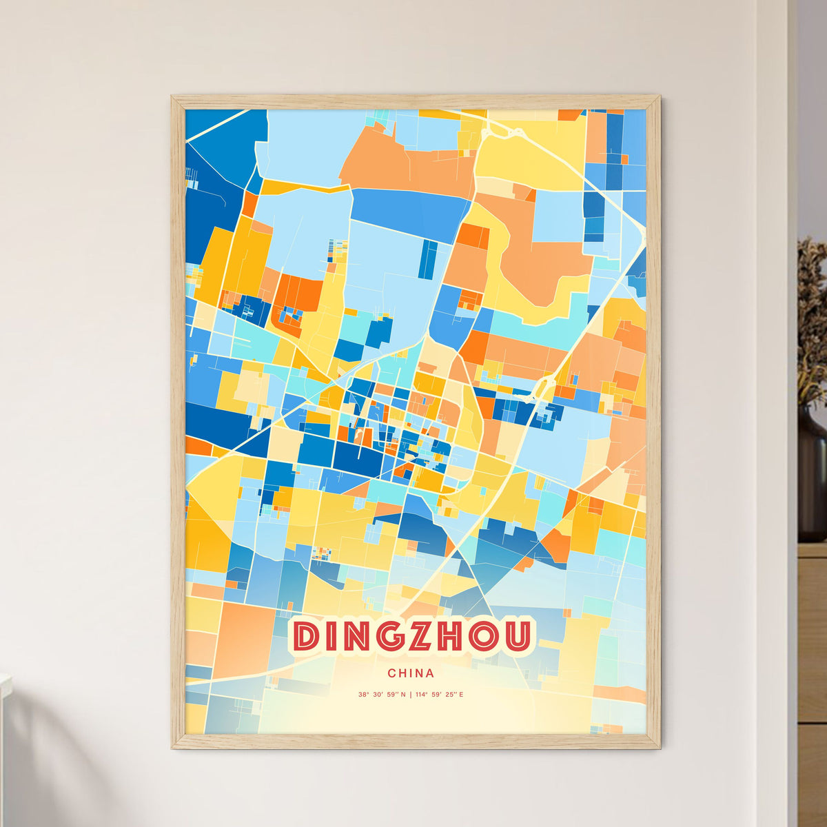 Colorful DINGZHOU CHINA Fine Art Map Blue Orange