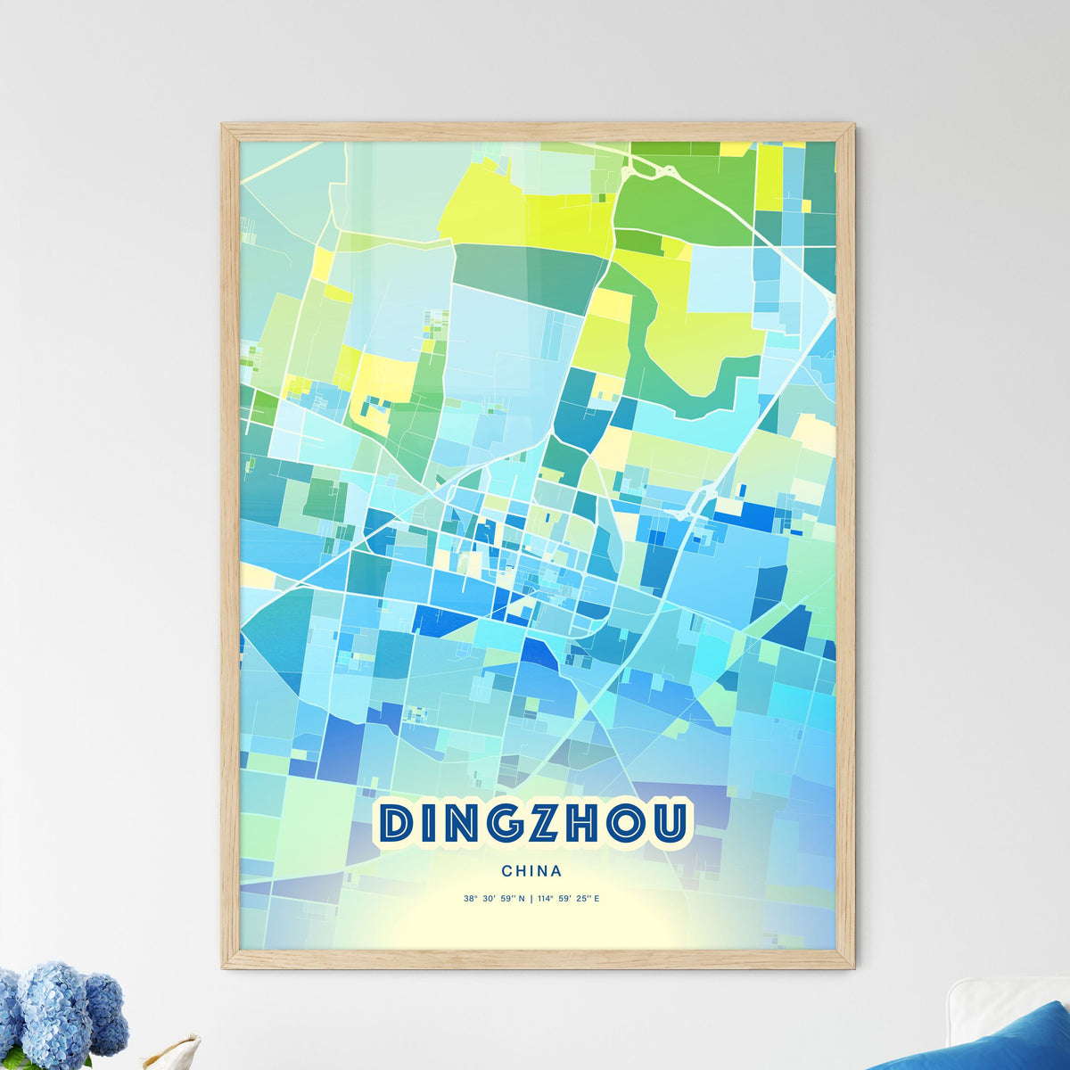 Colorful DINGZHOU CHINA Fine Art Map Cool Blue
