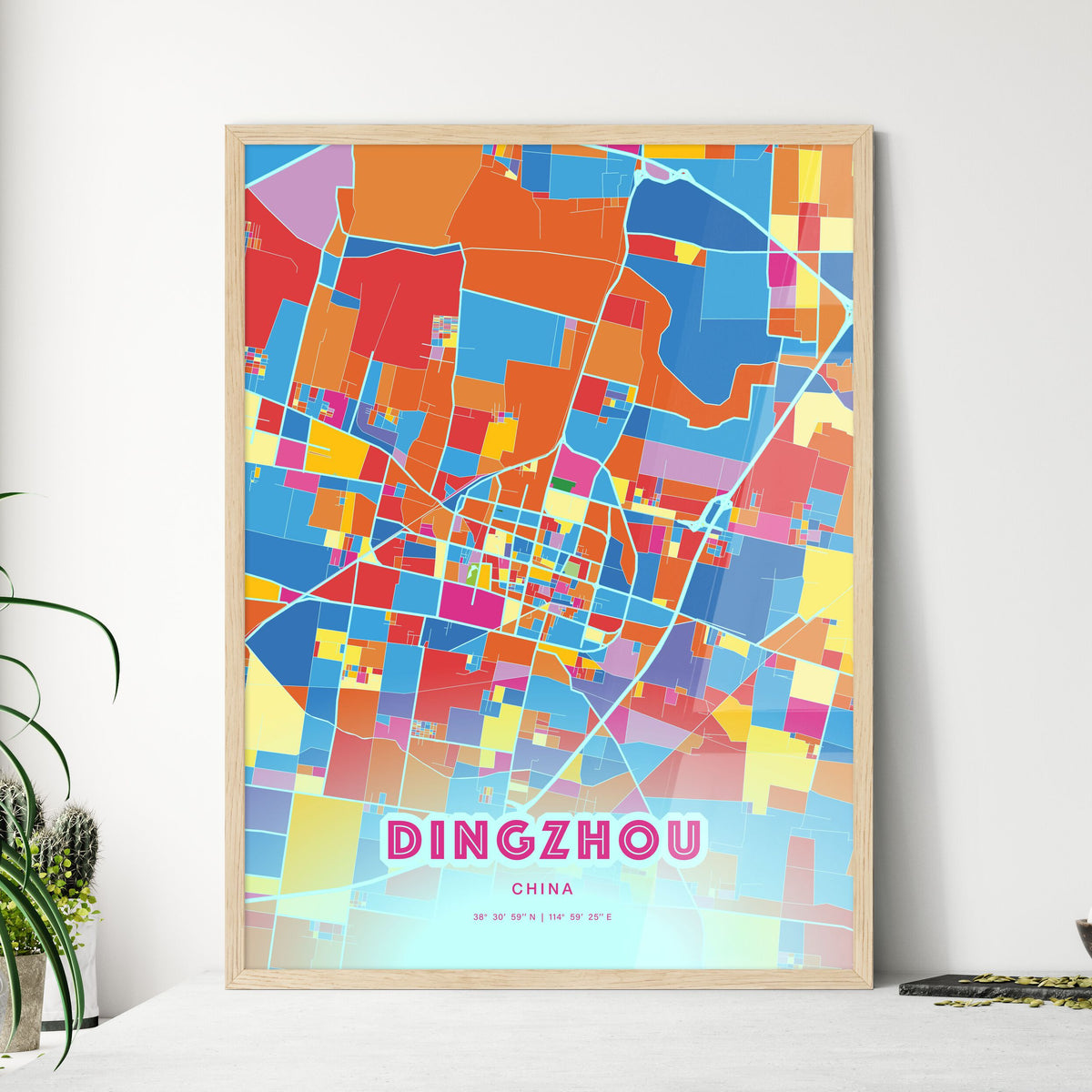 Colorful DINGZHOU CHINA Fine Art Map Crazy Colors