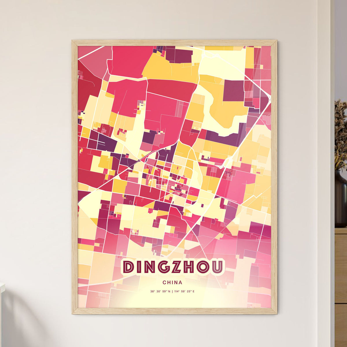 Colorful DINGZHOU CHINA Fine Art Map Hot Red
