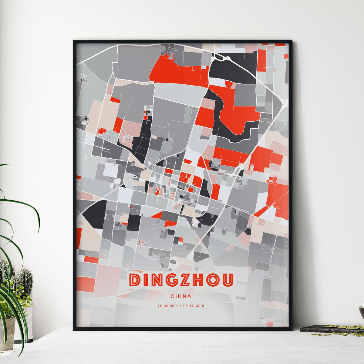 Colorful DINGZHOU CHINA Fine Art Map Modern