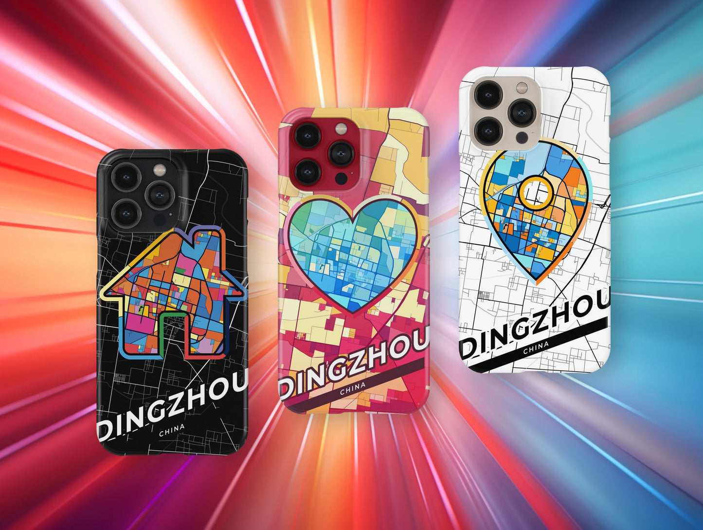 Dingzhou China slim phone case with colorful icon. Birthday, wedding or housewarming gift. Couple match cases.