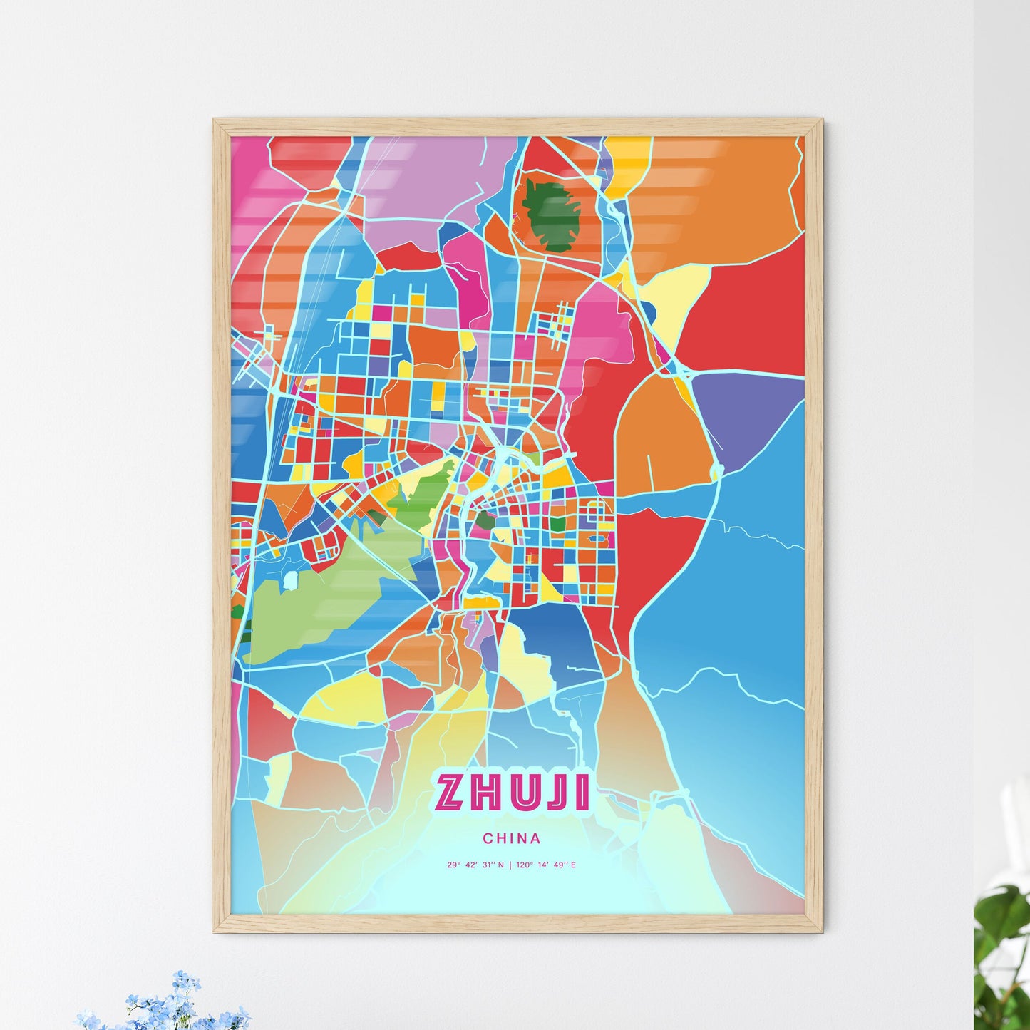 Colorful ZHUJI CHINA Fine Art Map Crazy Colors