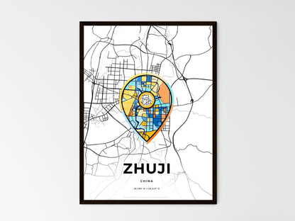 ZHUJI CHINA minimal art map with a colorful icon. Style 1
