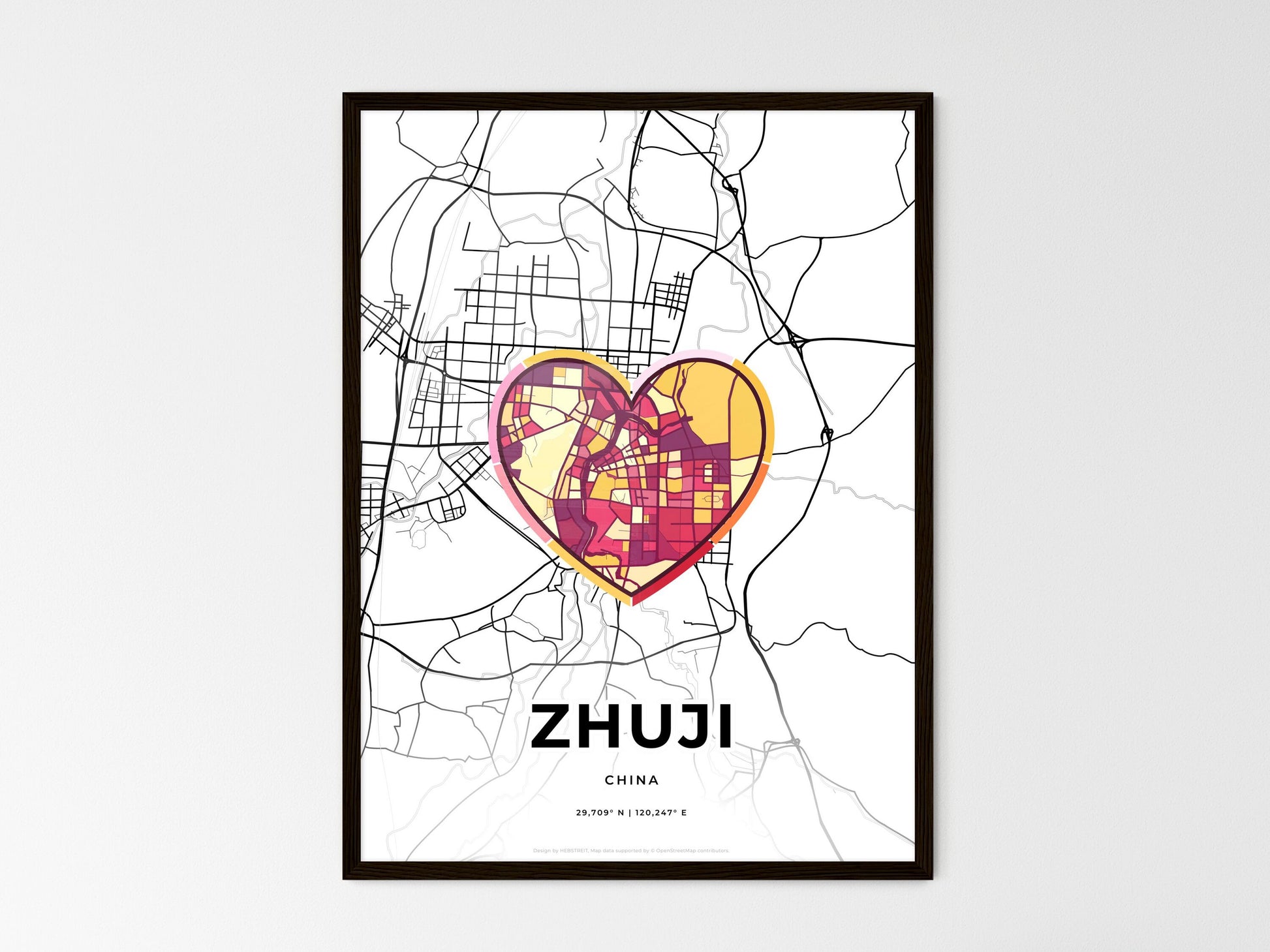 ZHUJI CHINA minimal art map with a colorful icon. Style 2