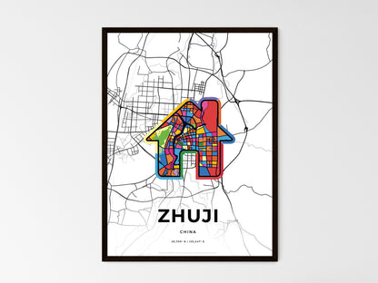 ZHUJI CHINA minimal art map with a colorful icon. Style 3