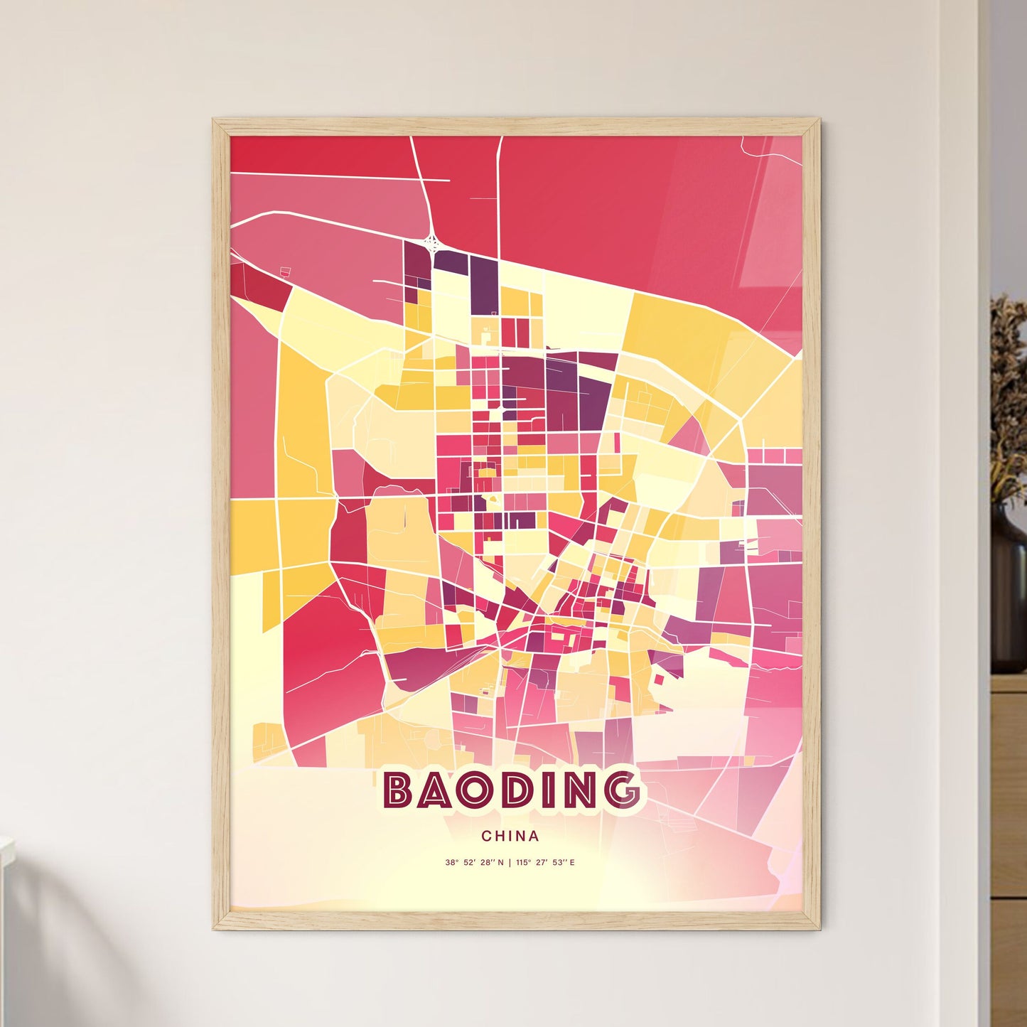 Colorful BAODING CHINA Fine Art Map Hot Red