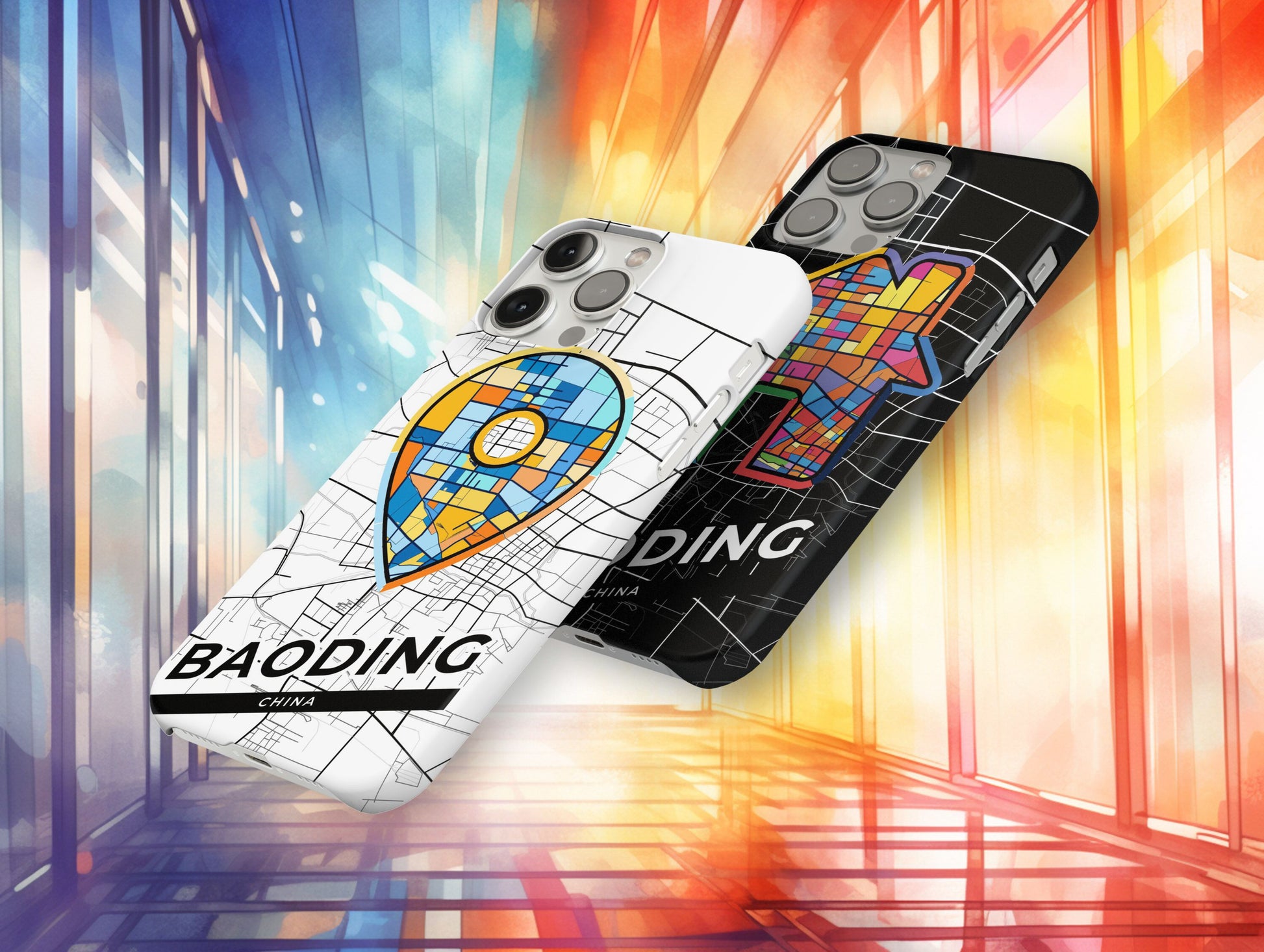 Baoding China slim phone case with colorful icon. Birthday, wedding or housewarming gift. Couple match cases.