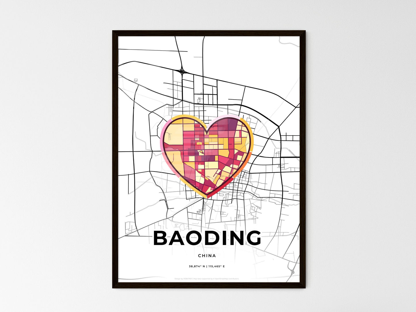BAODING CHINA minimal art map with a colorful icon. Where it all began, Couple map gift. Style 2