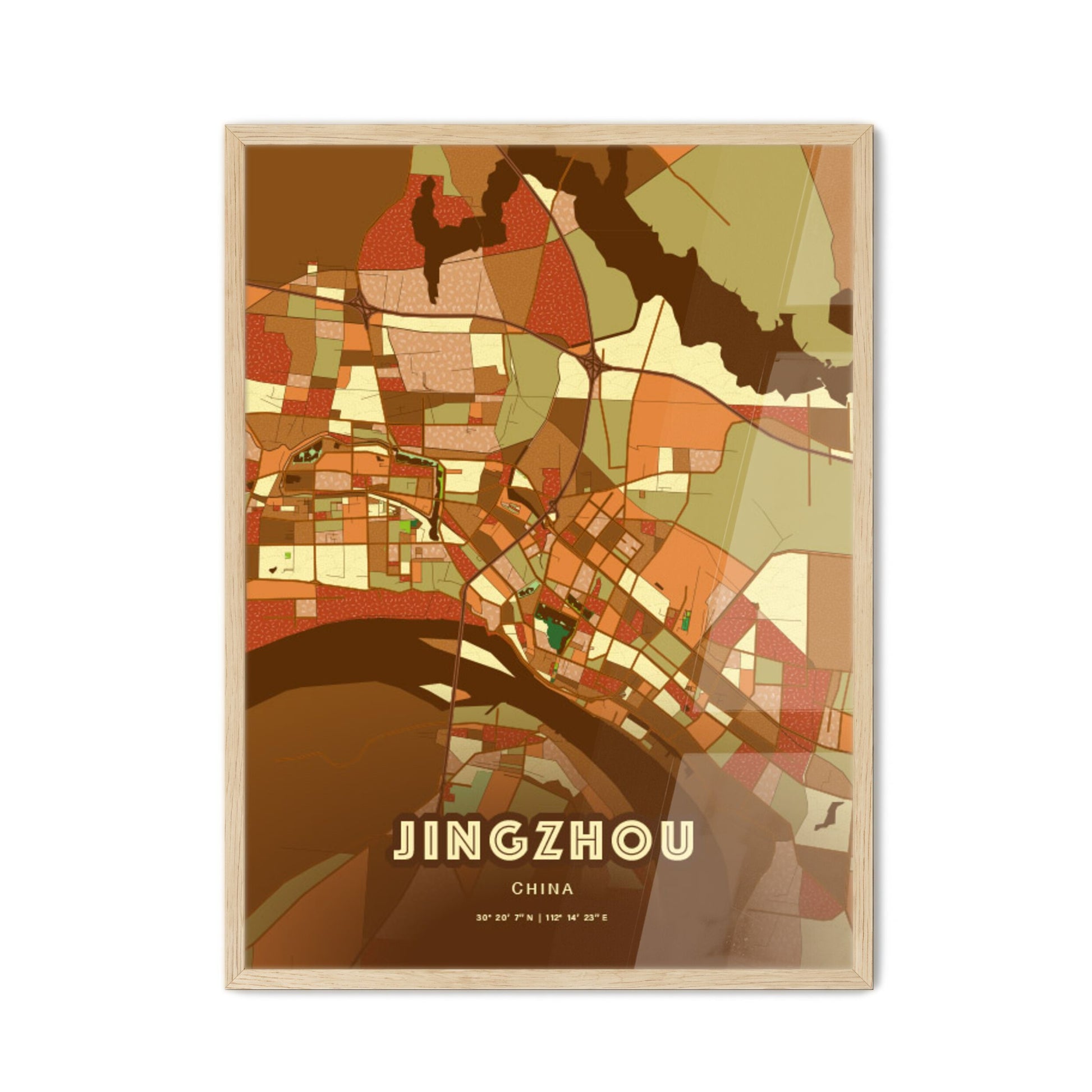 Colorful JINGZHOU CHINA Fine Art Map Farmhouse