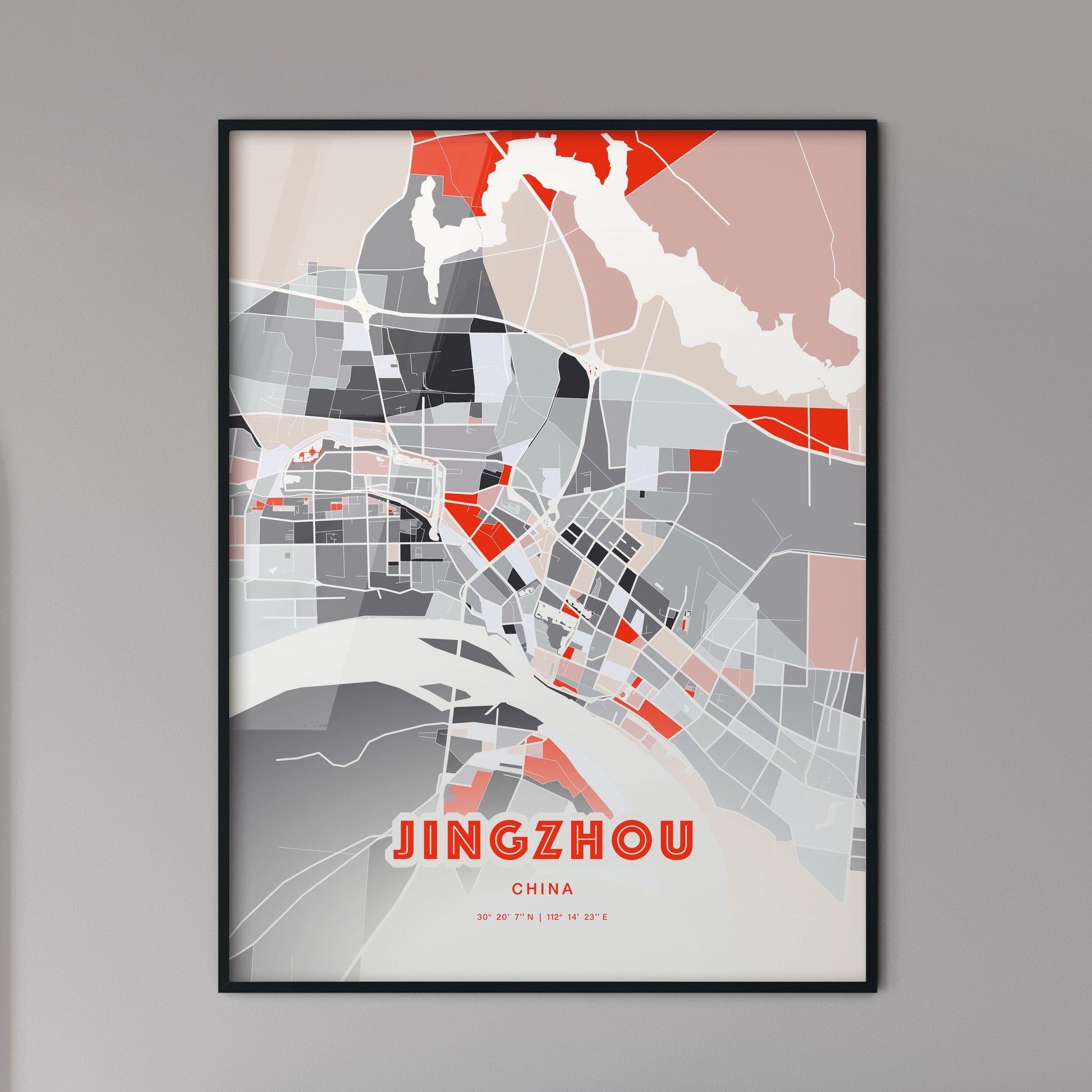 Colorful JINGZHOU CHINA Fine Art Map Modern