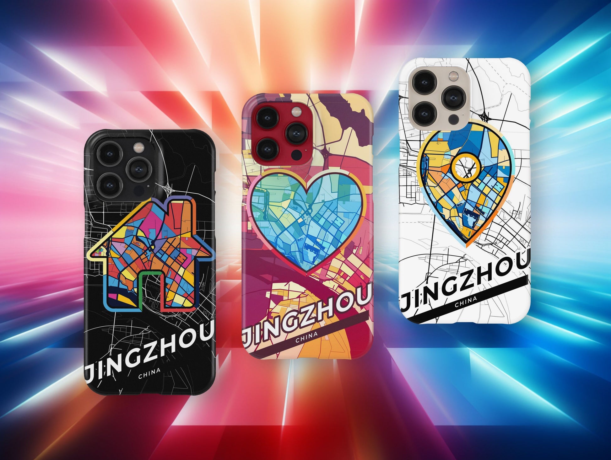 Jingzhou China slim phone case with colorful icon. Birthday, wedding or housewarming gift. Couple match cases.