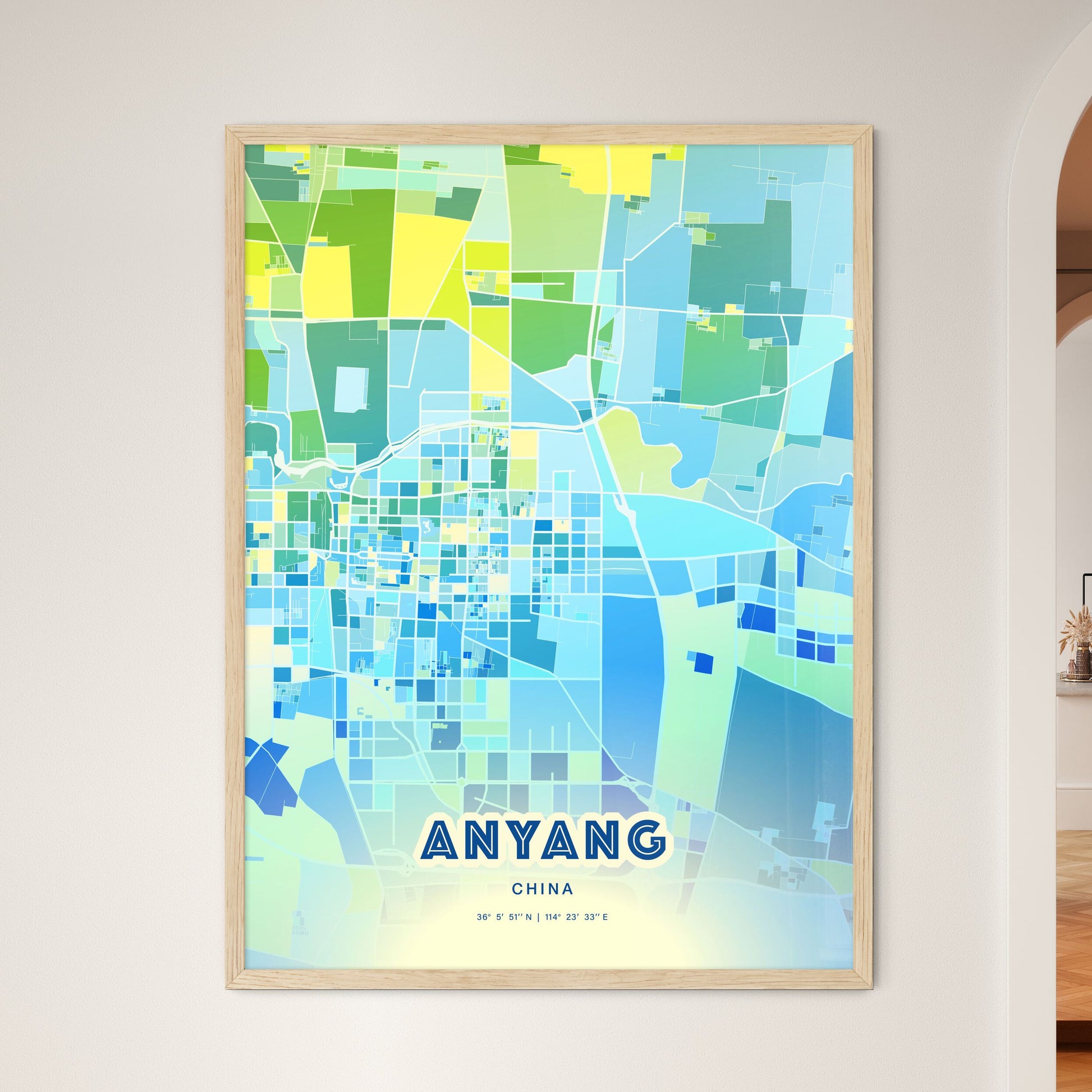 Colorful ANYANG CHINA Fine Art Map Cool Blue