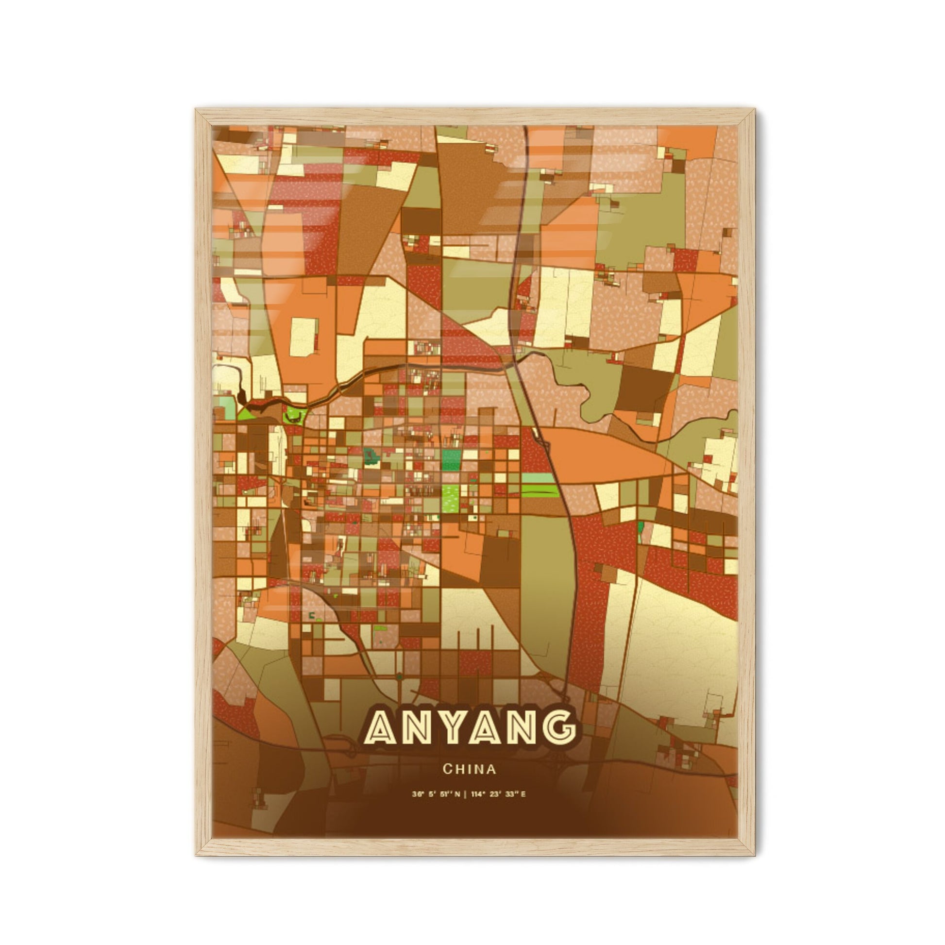 Colorful ANYANG CHINA Fine Art Map Farmhouse