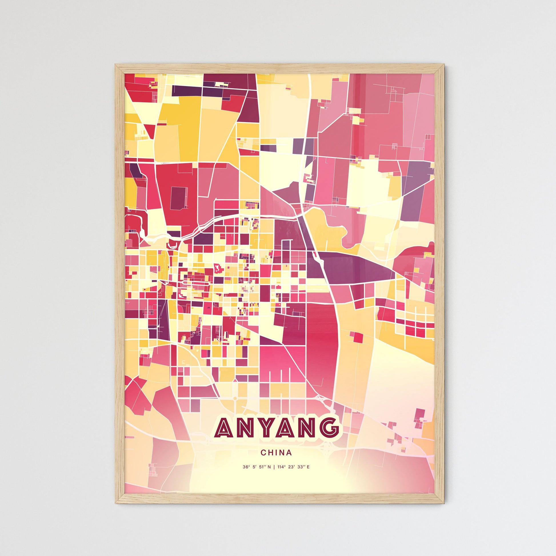 Colorful ANYANG CHINA Fine Art Map Hot Red