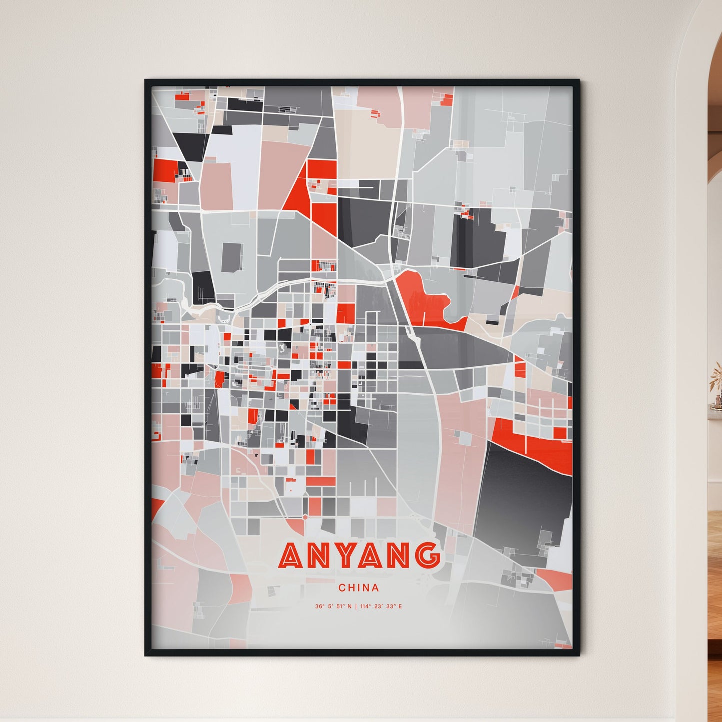 Colorful ANYANG CHINA Fine Art Map Modern