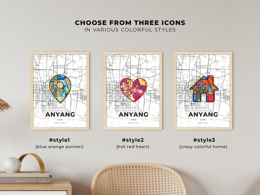 Anyang China maps with colorful icons