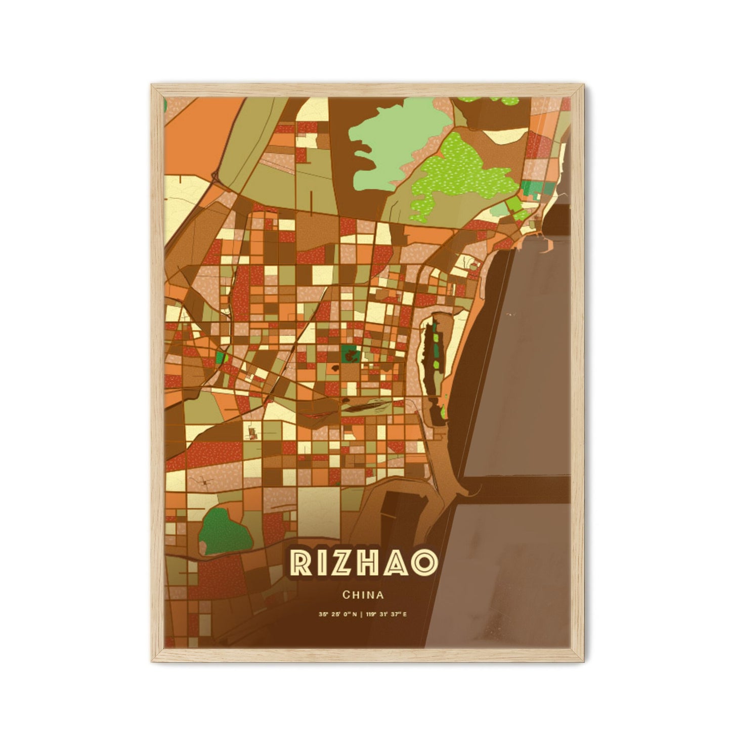 Colorful RIZHAO CHINA Fine Art Map Farmhouse