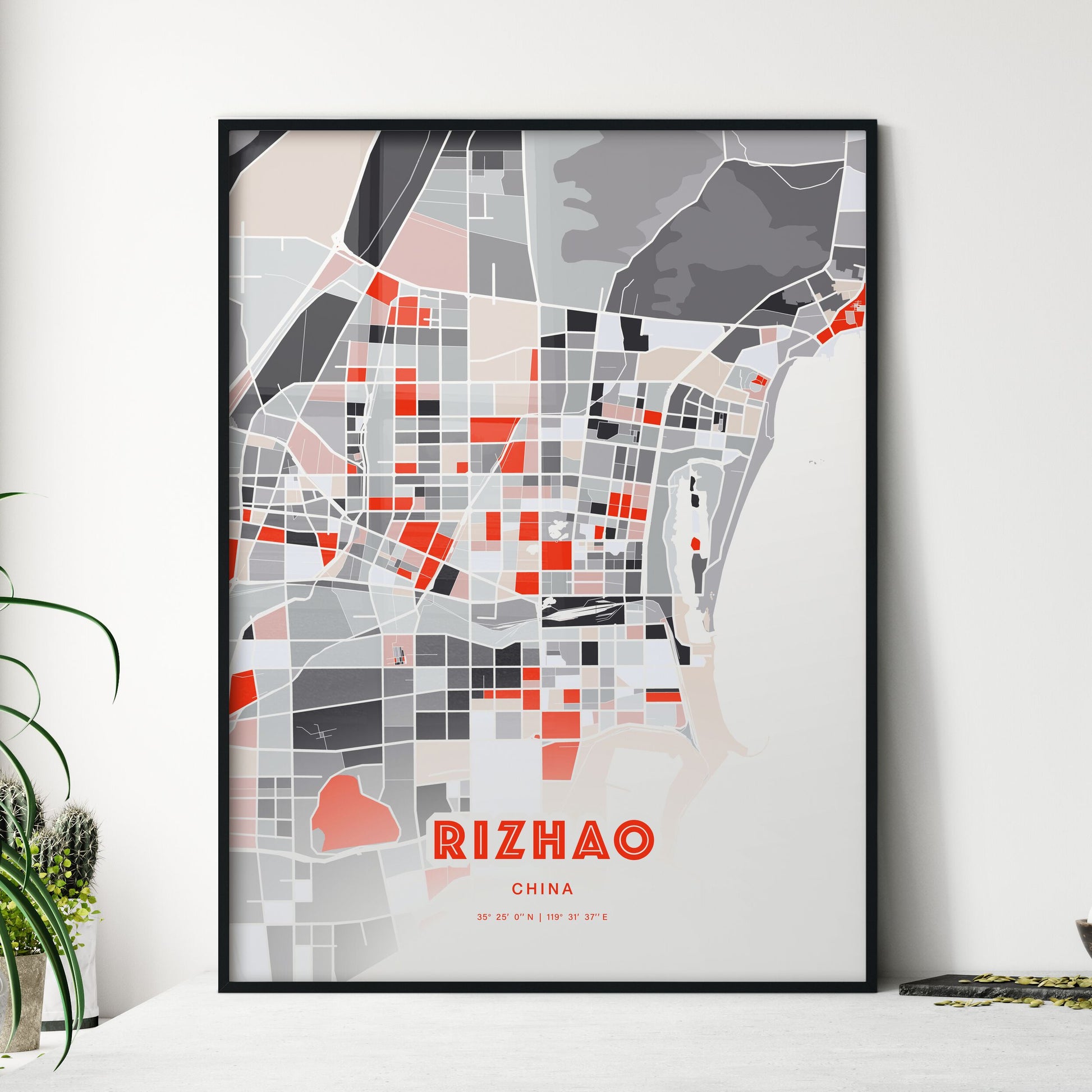 Colorful RIZHAO CHINA Fine Art Map Modern