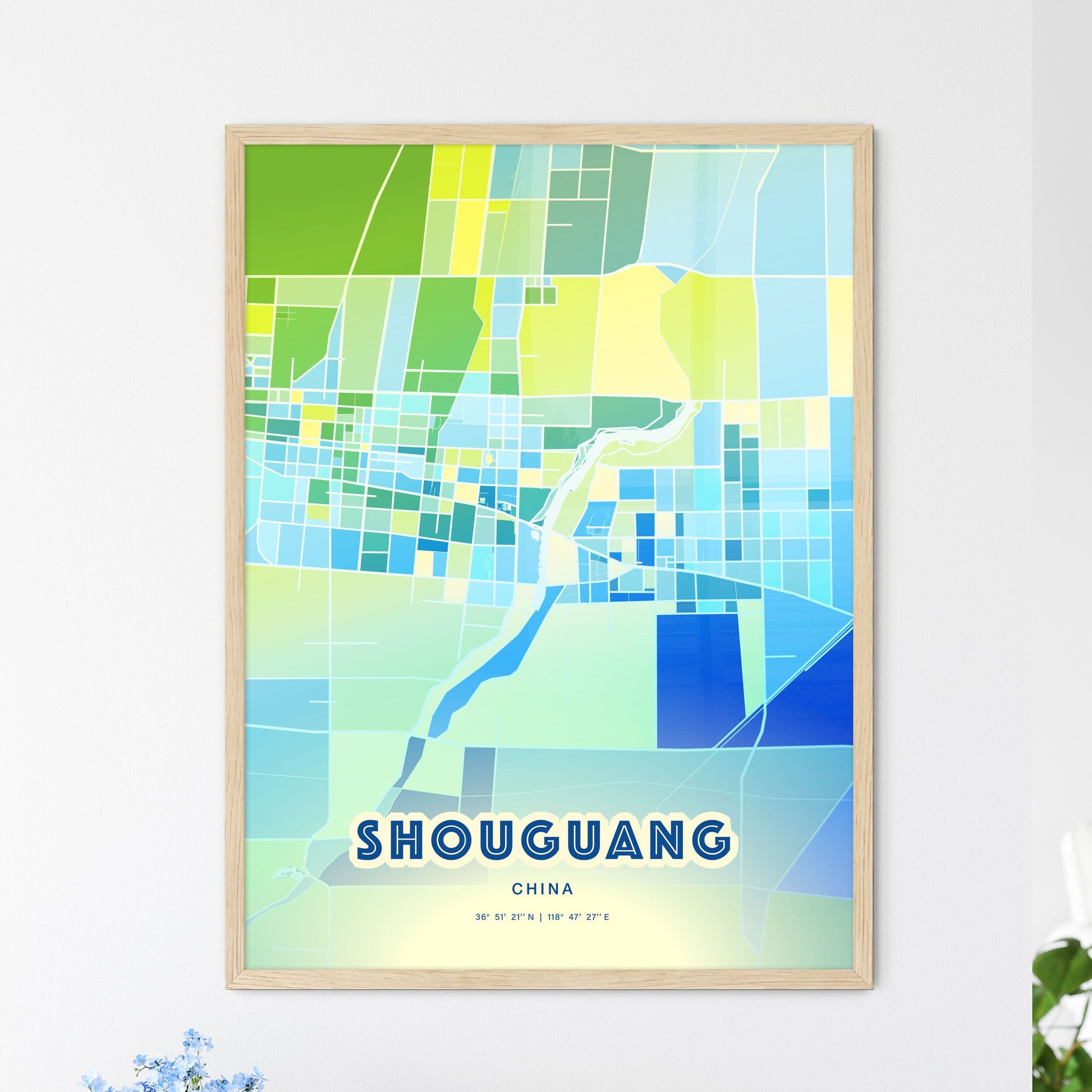 Colorful SHOUGUANG CHINA Fine Art Map Cool Blue